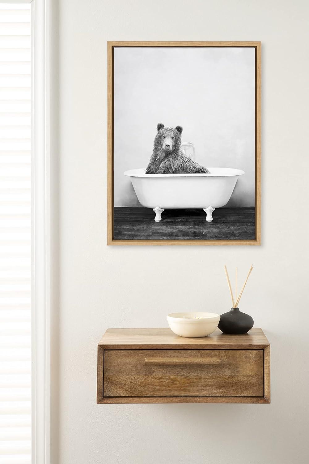 Kate and Laurel Sylvie Bear in the Tub Framed Canvas by Amy Peterson Art Studio