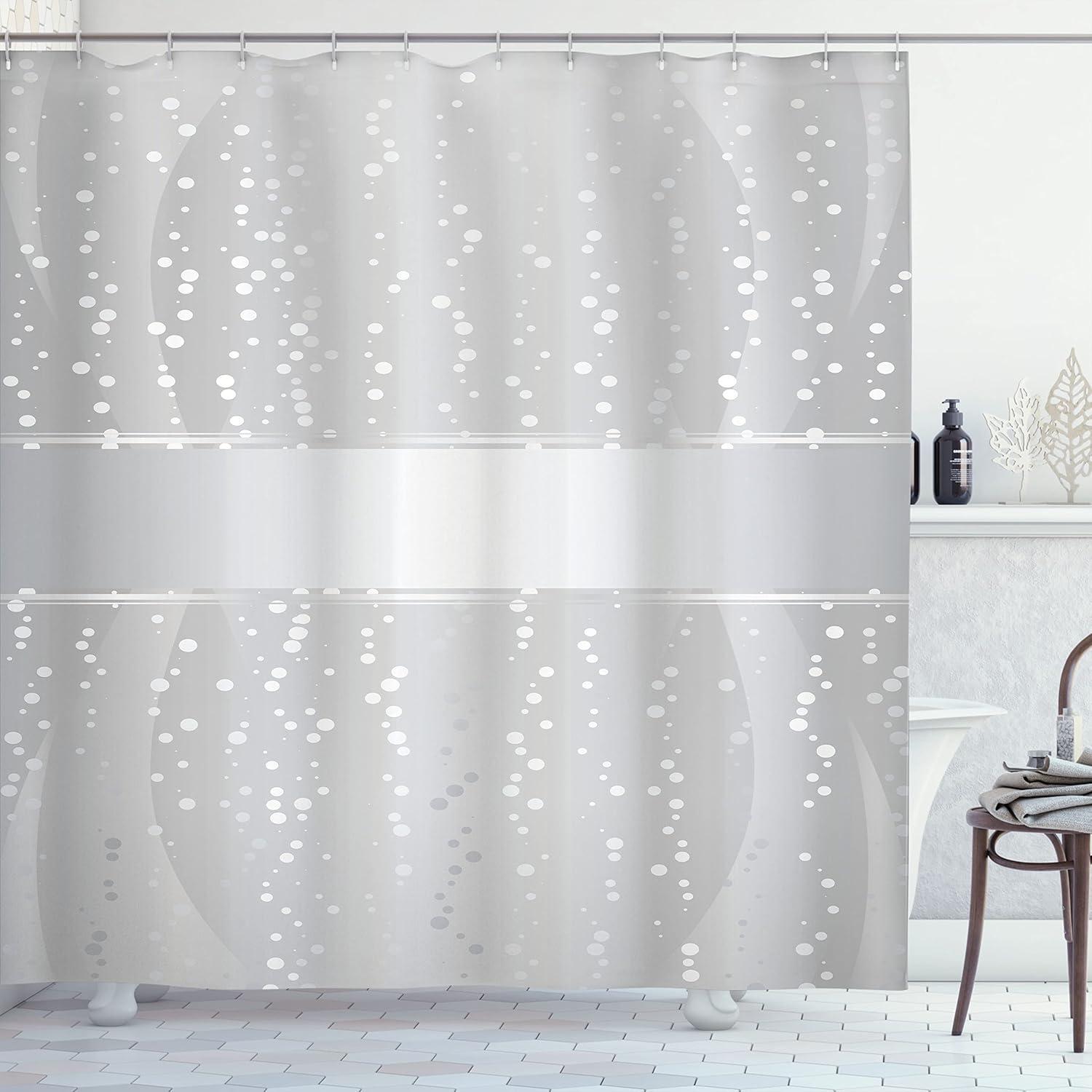 Ambesonne Grey Shower Curtain, Waves Dots Xmas, 69"Wx84"L, Grey White