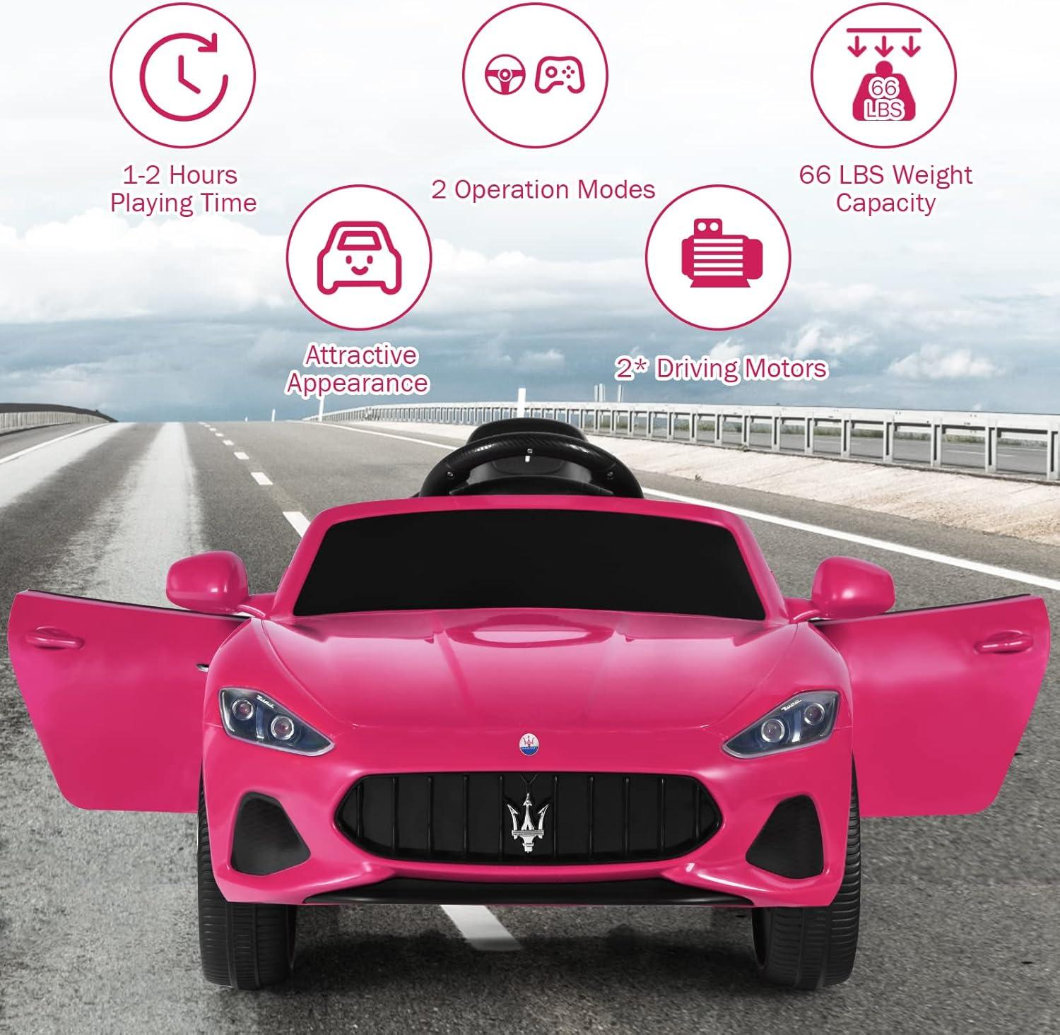 Costway 12V Kids Ride On Car Maserati GranCabrio Licensed w/ Remote Control& Lights Pink