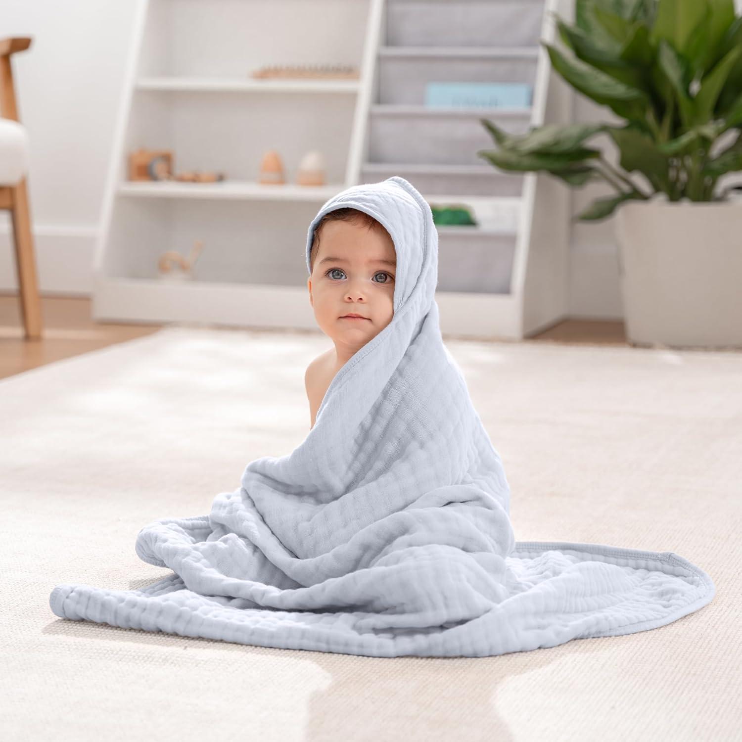 Comfy Cubs Comfy Cubs Hooded Baby Towel 2-Pack, Large 32 x 32 Inch - 6 Layer 100% Muslin Cotton - Soft & Absorbent Baby Bath Towels (Set of 2)