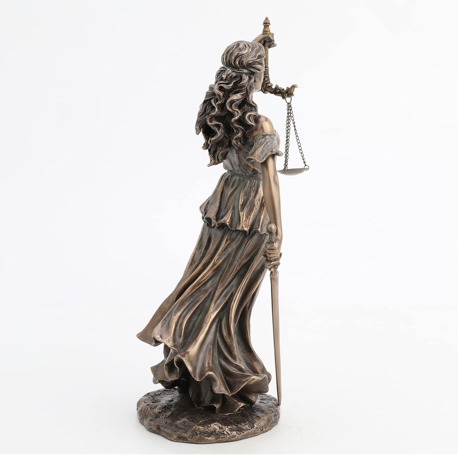 Bronze Finish Lady Justice Statue with Sword and Scales, 7 Inches