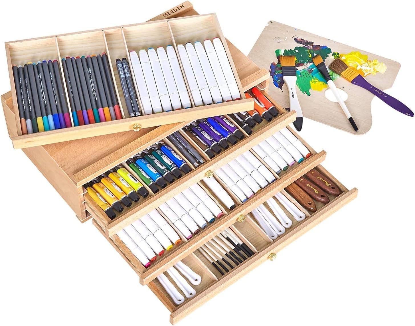 Large Beechwood 10-Drawer Art Supply Storage Box