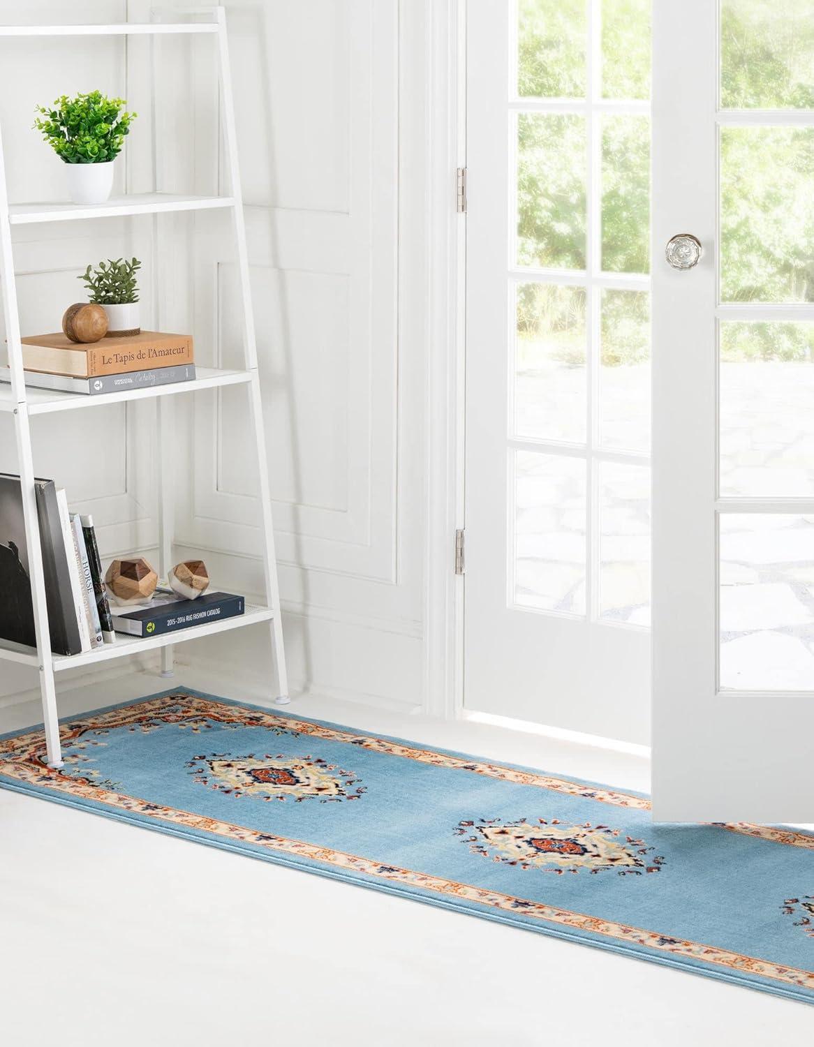 Unique Loom Washington Reza Rug Light Blue/Cream 3' x 16' 5" Runner Floral French Perfect For Bathroom Hallway Mud Room Laundry Room