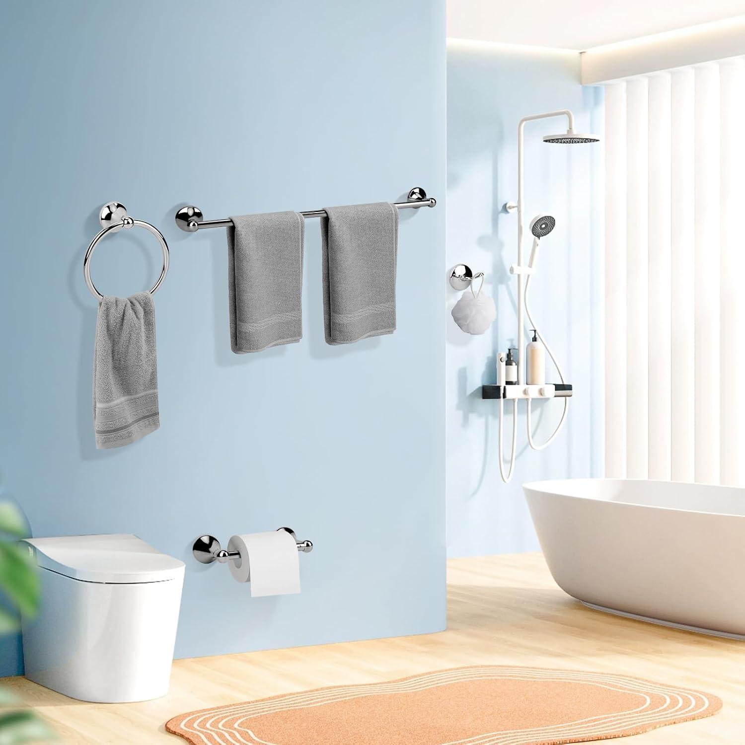 4-Piece Bathroom Hardware Accessory Set With 24" Towel Bar (Chrome Finish)
