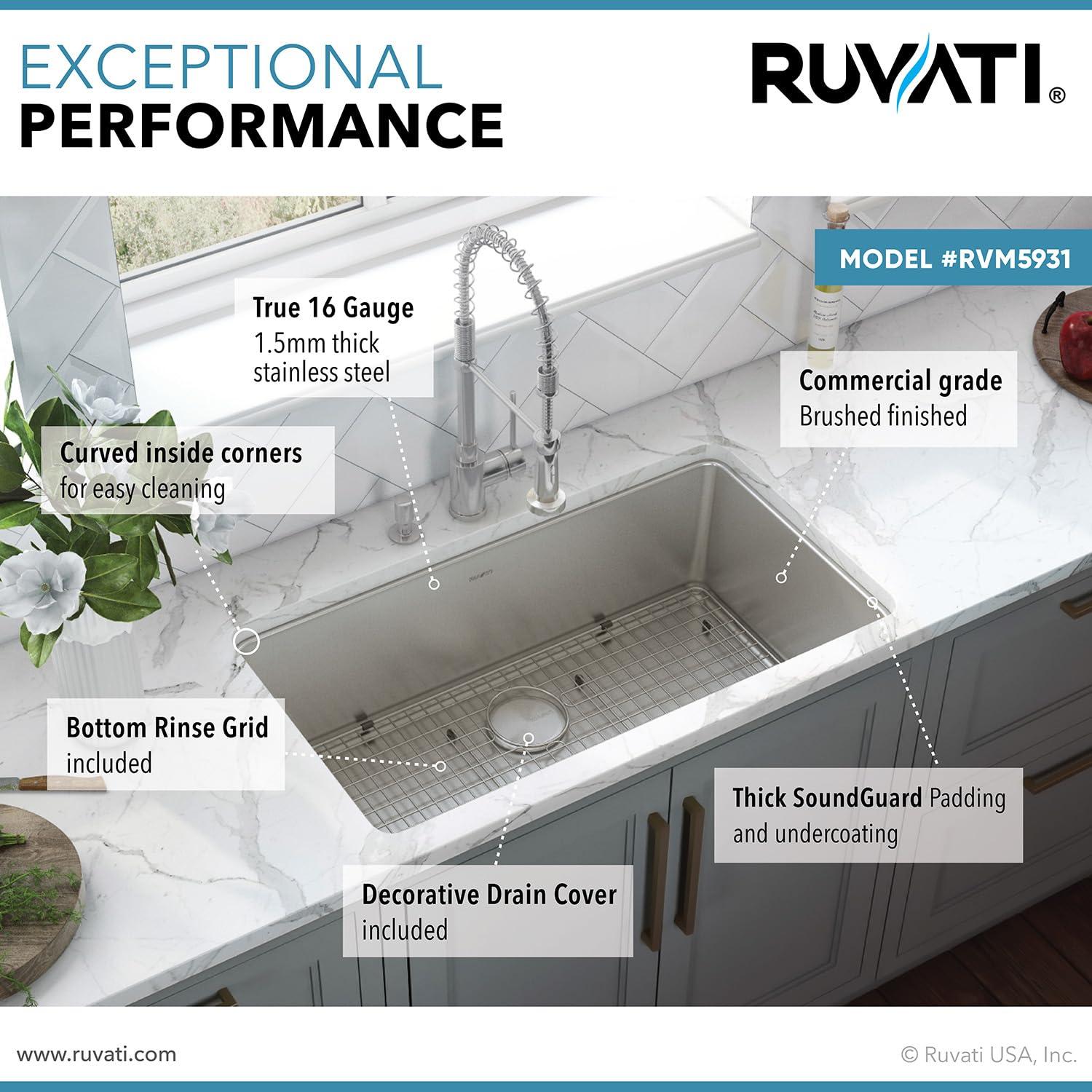 Ruvati 32-inch Undermount Kitchen Sink 16 Gauge Stainless Steel