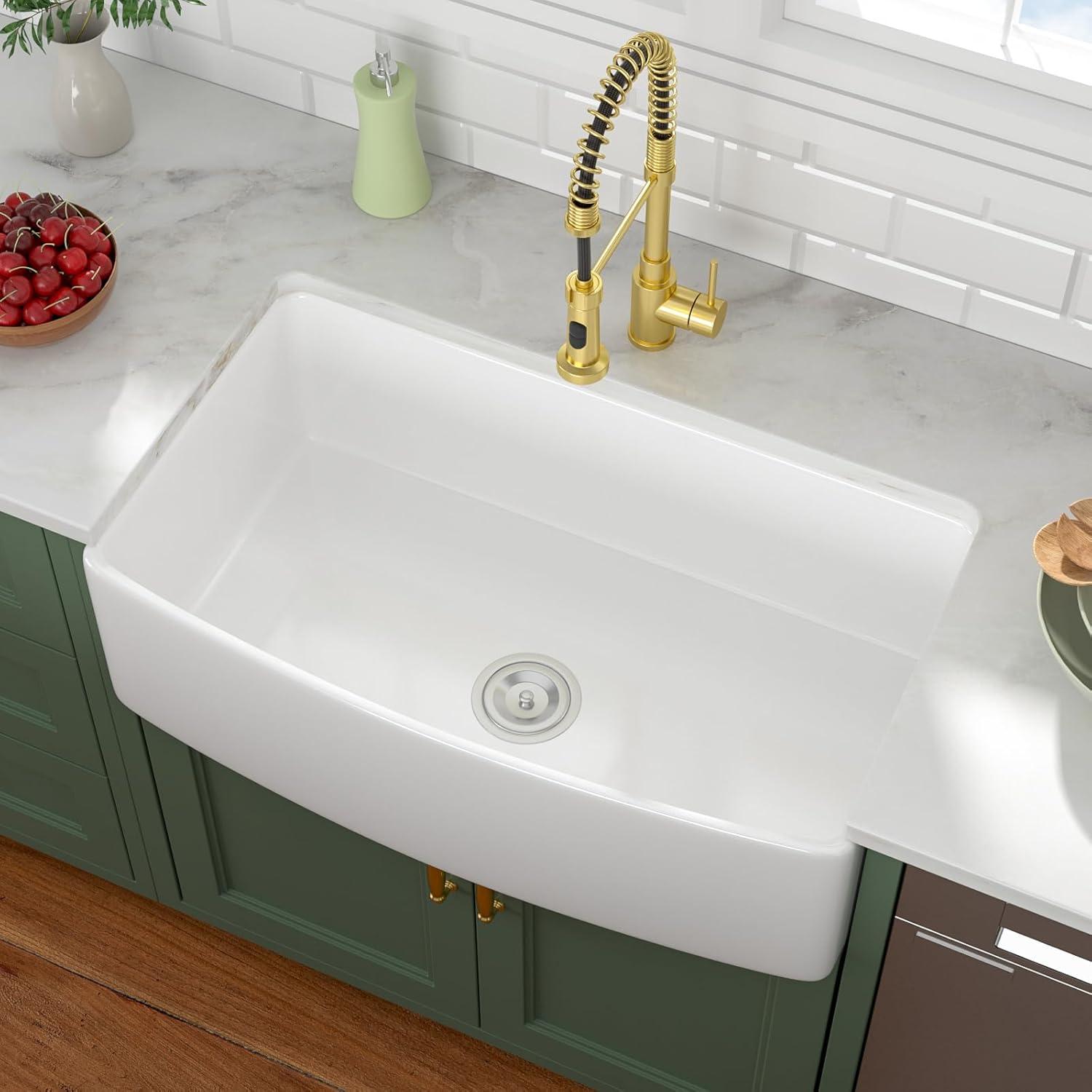 24 Inch White Ceramic Farmhouse Apron Front Sink