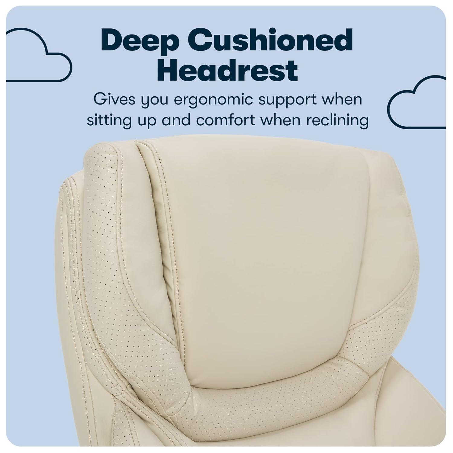Big and Tall Executive Office Chair - Serta: Lumbar Support, Leather, Wood Finish