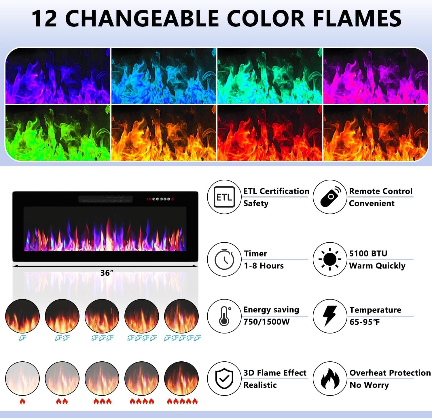 BELLEZE Soporte para Televisor con Chimenea para Televisores de hasta 75", Centro de Entretenimiento con Chimenea Eléctrica de 36", Iluminación Ambiental LED y Almacenamiento, Mesa Consola Multimedia de 69 Pulgadas - Avenue (Blanco)