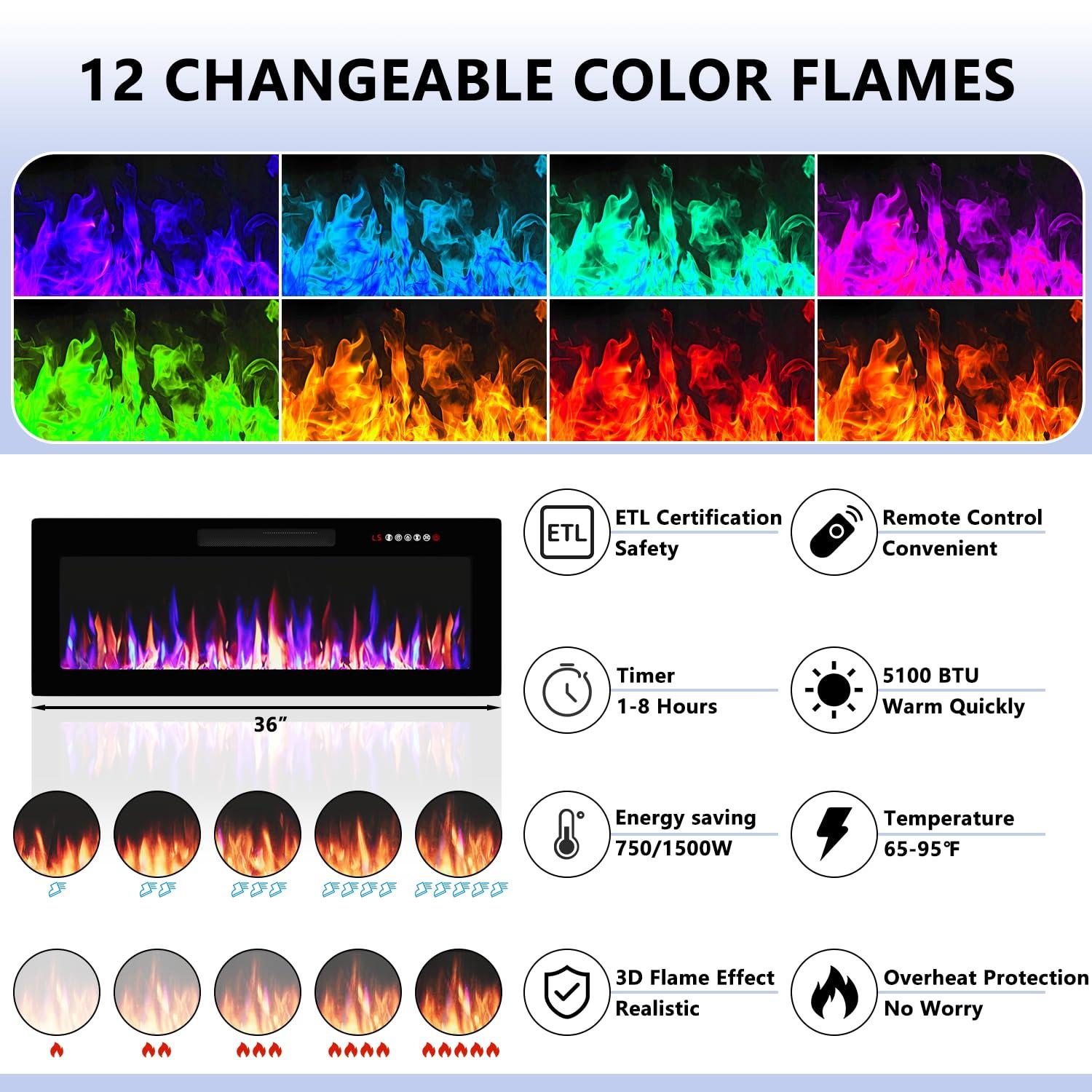 BELLEZE Soporte para Televisor con Chimenea para Televisores de hasta 75", Centro de Entretenimiento con Chimenea Eléctrica de 36", Iluminación Ambiental LED y Almacenamiento, Mesa Consola Multimedia de 69 Pulgadas - Avenue (Blanco)