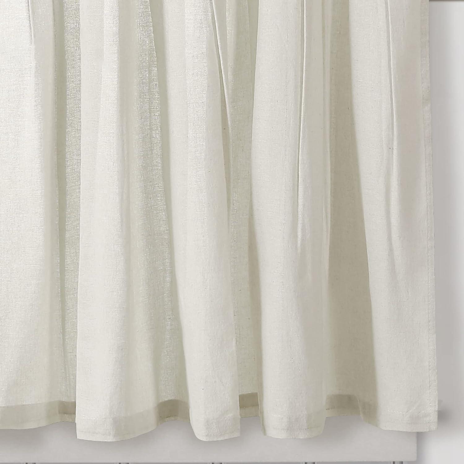 Set of 2 (36"x29") Farmhouse Linen Button Kitchen Curtain Tiers Off White - Lush Décor: Solid Cotton & Linen Rod Pocket