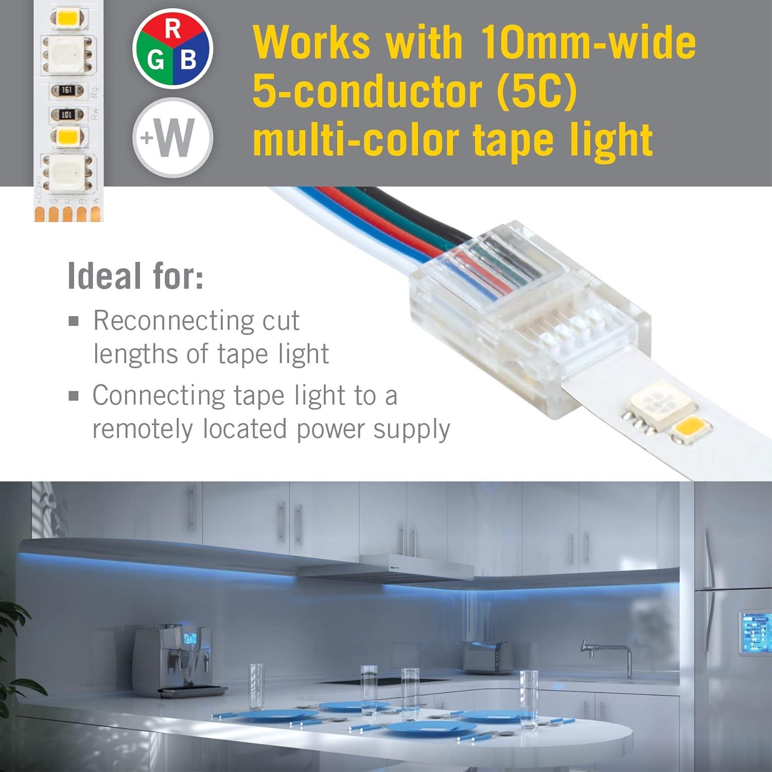 5 Pin LED Strip Light RGB+W Wire to Tape Connector, 6 Pack