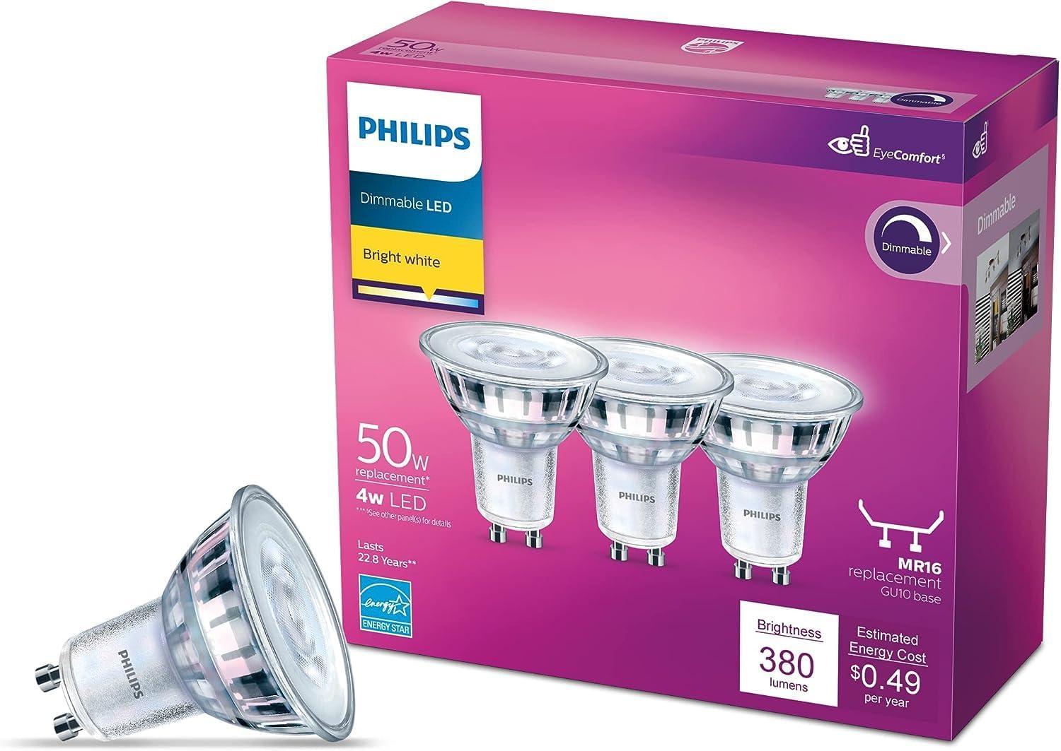 Bright White Dimmable LED GU10 Flood Light Bulbs 3-Pack