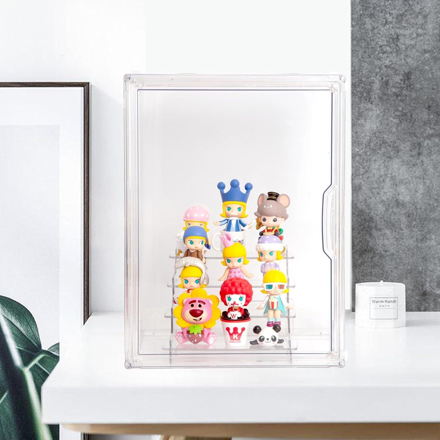 Clear Acrylic Display Case with Two Display Shelves for Figures, Dustproof Storage Organizer Box with Magnetic Door, Acrylic Collectibiles Showcase