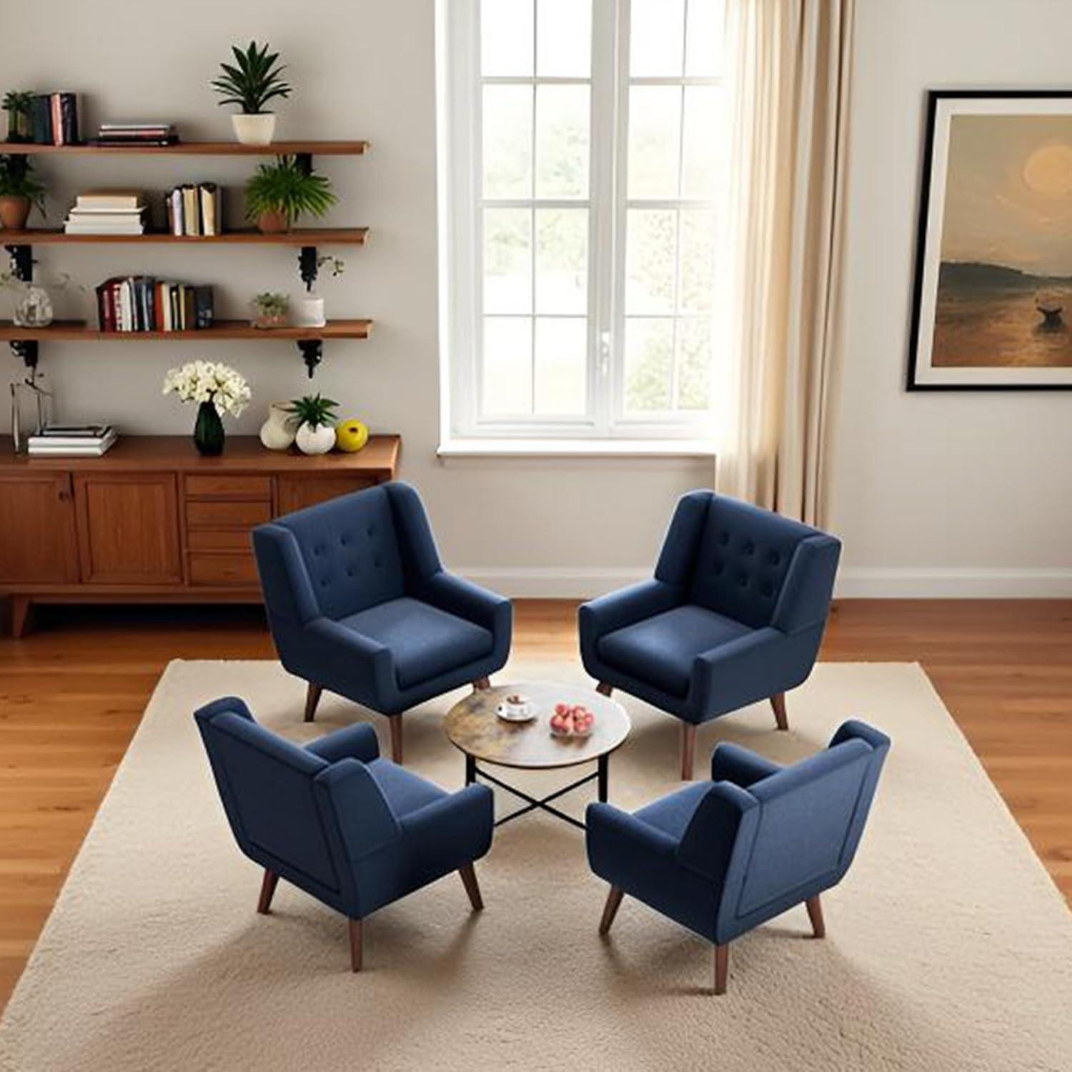 Accent Chair, Comfy Upholstered Mid Century Modern Armchair, Button-Tufted with Linen Fabric Lounge Arm Chairs for Living Room Bedroom(Dark Blue)
