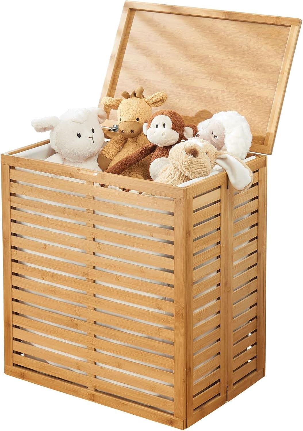 mDesign mDesign Bamboo Wood Foldable Laundry Basket Storage Organizer - Natural