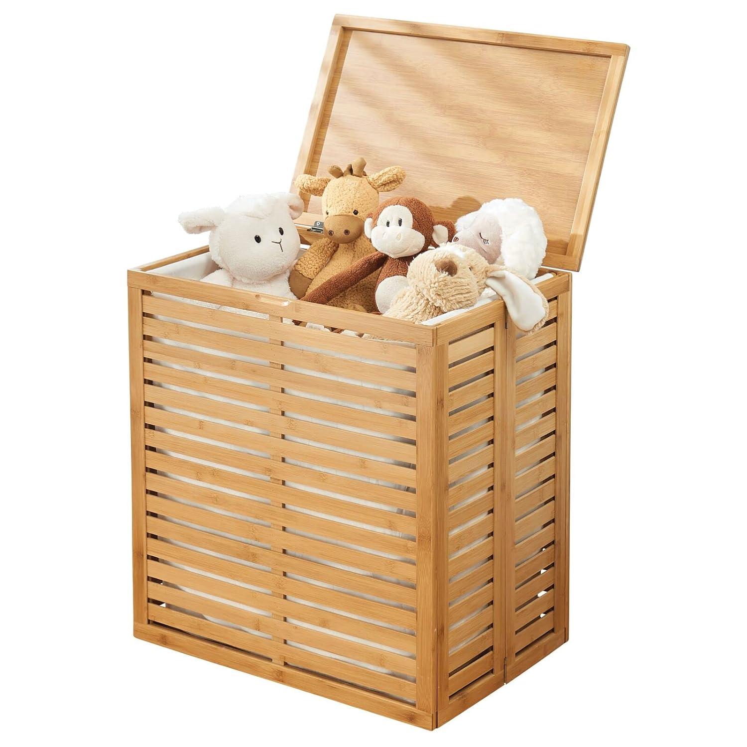 mDesign mDesign Bamboo Wood Foldable Laundry Basket Storage Organizer - Natural
