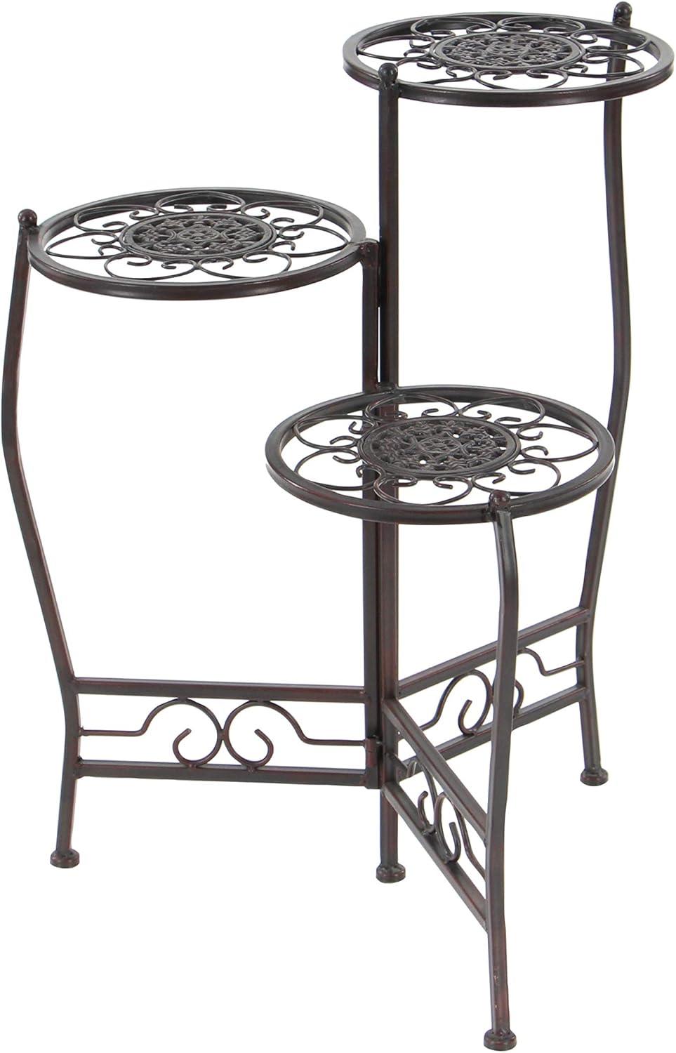 24" Brown Metal 3-Tier Indoor/Outdoor Plant Stand