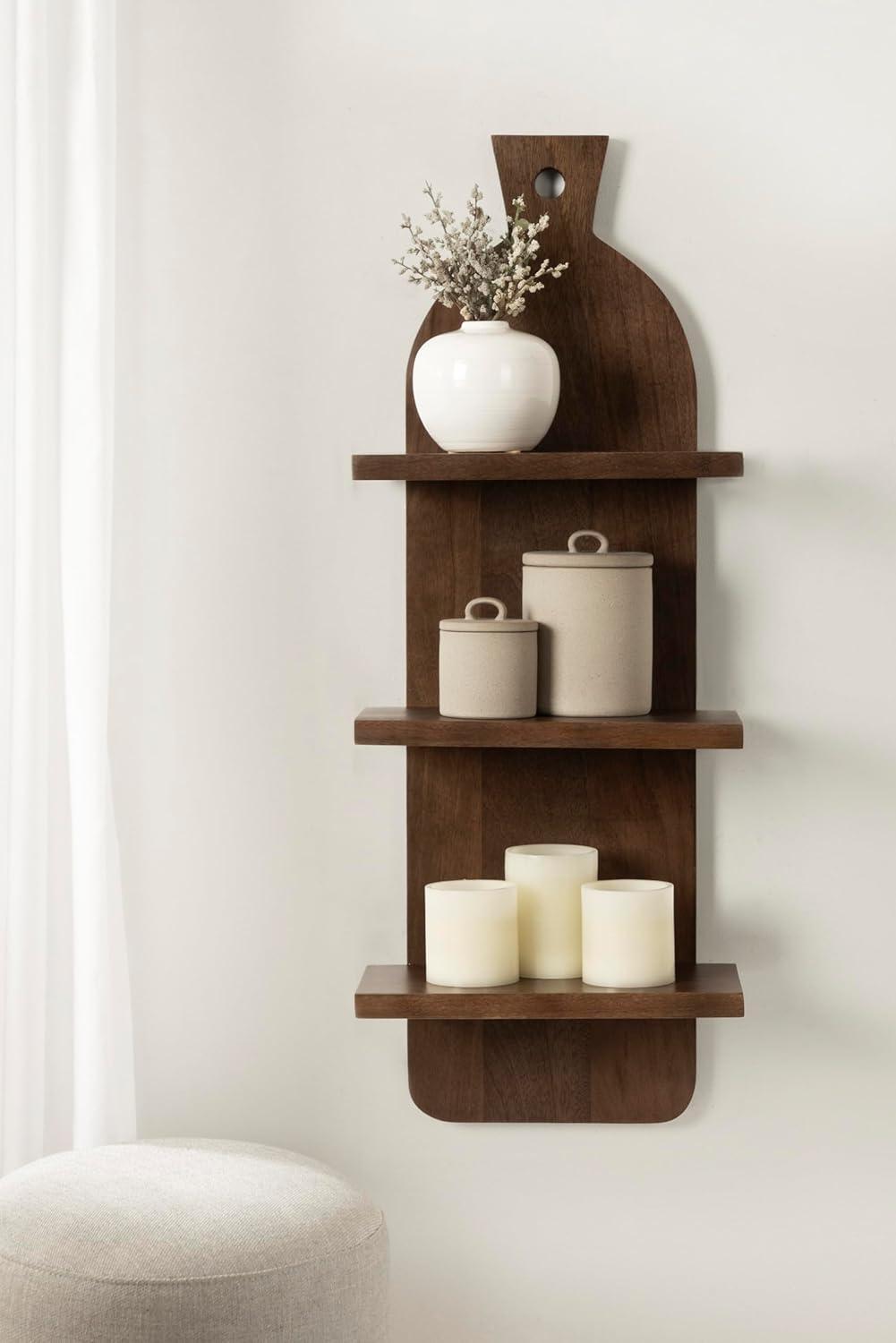 Kate & Laurel All Things Decor 12"x32" 3-Tier Braxton Modern Farmhouse Wall Shelves Natural Brown: Transitional Style, Plastic Frame