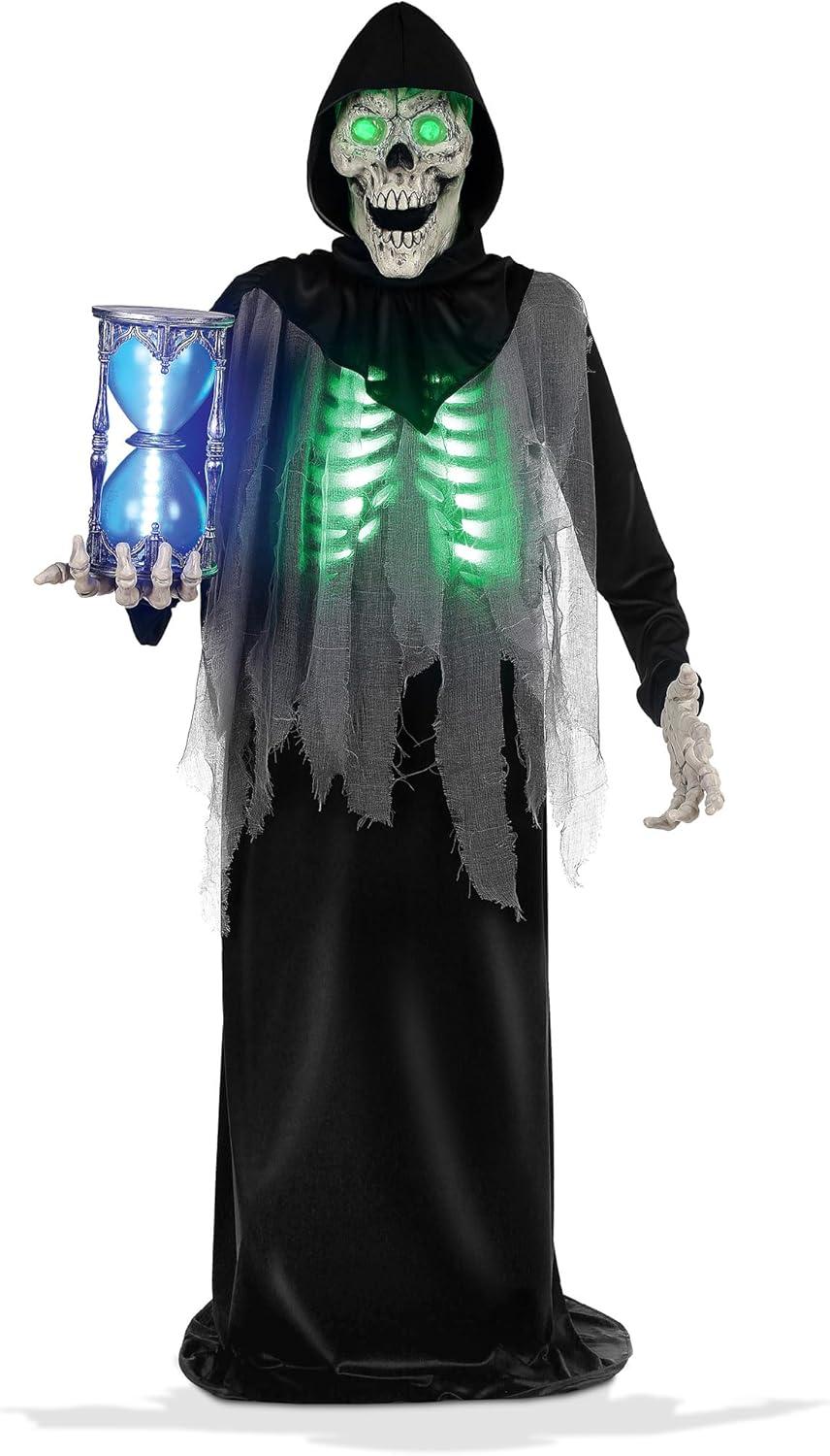BOO BOX 6.5ft Halloween Animatronic Grim Reaper, Mr. Grim Outdoor Halloween Decoration Standing Poseable Figure, Sound and Motion Activated