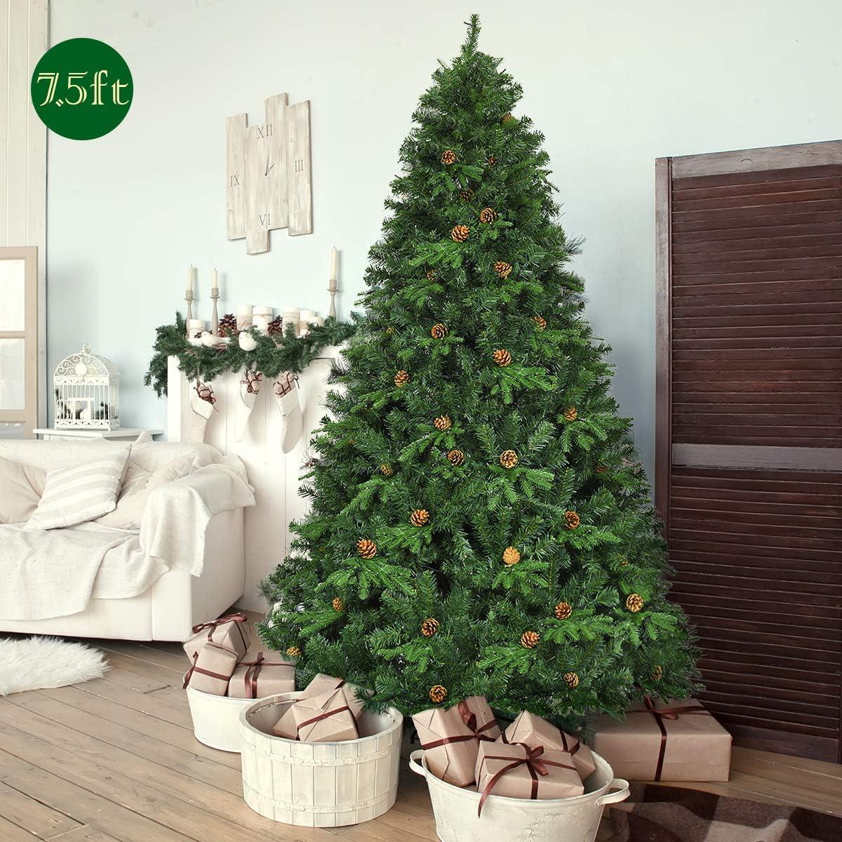 7.5ft Green Pre-lit Artificial Christmas Tree with Pine Cones