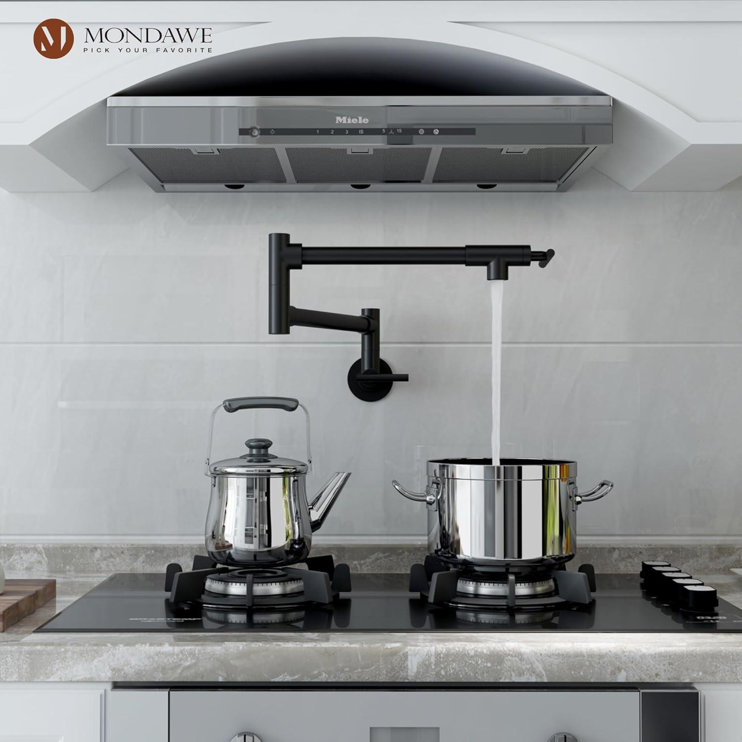 Pot Filler Faucet Wall Mount Kitchen Sink Faucet Stove Pot Filling Faucet with Double Joint Swing Arms Folding Faucet, Solid Brass Material, Lead-Free, Single Hole, Brushed Gold