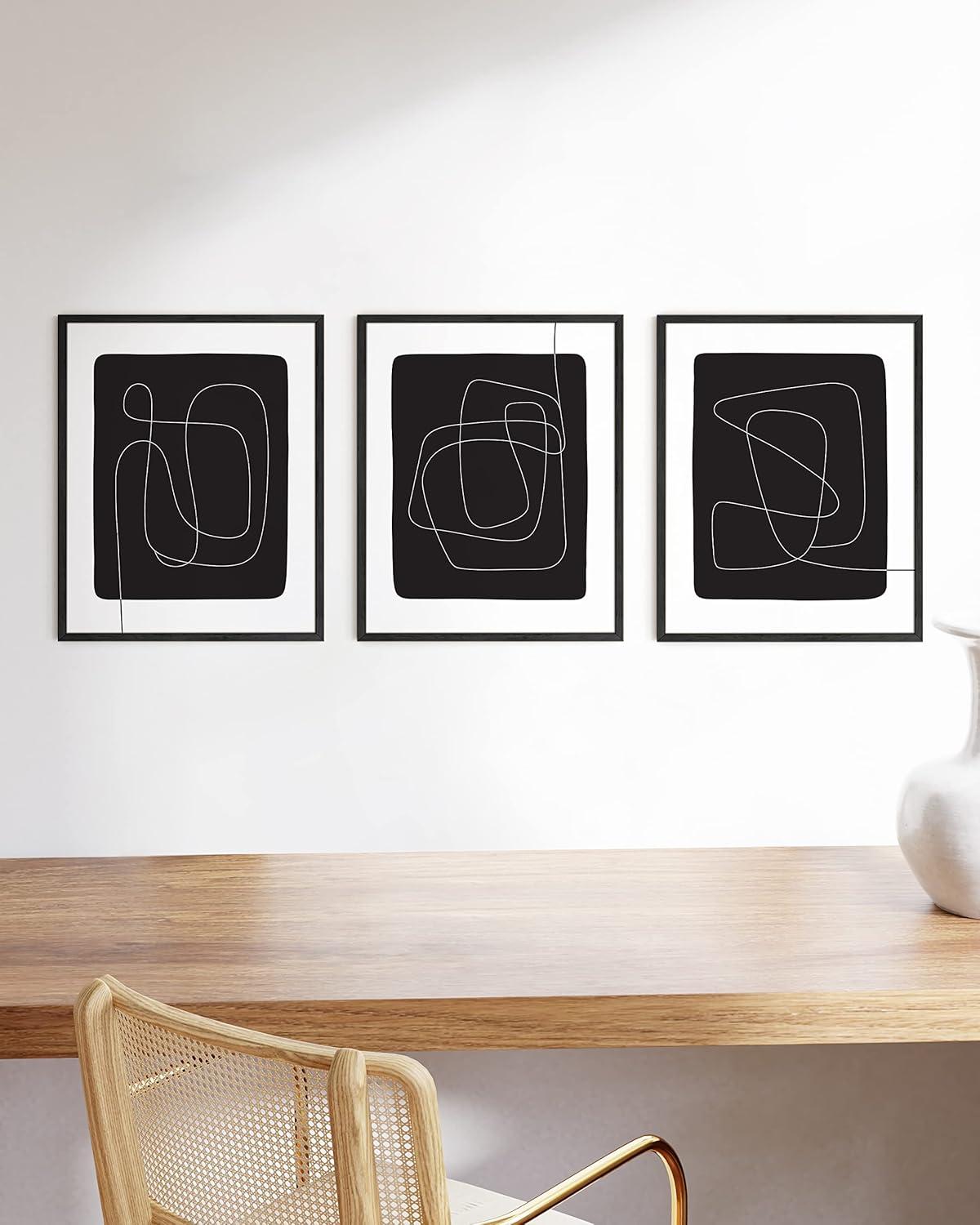 Haus and Hues Black and White Posters for Room Aesthetic Set of 3 - Line Art Wall Decor, One Line Art Print, Black and White Abstract Art, Minimalist Wall Art, Black and White Prints (Unframed, 12x16)