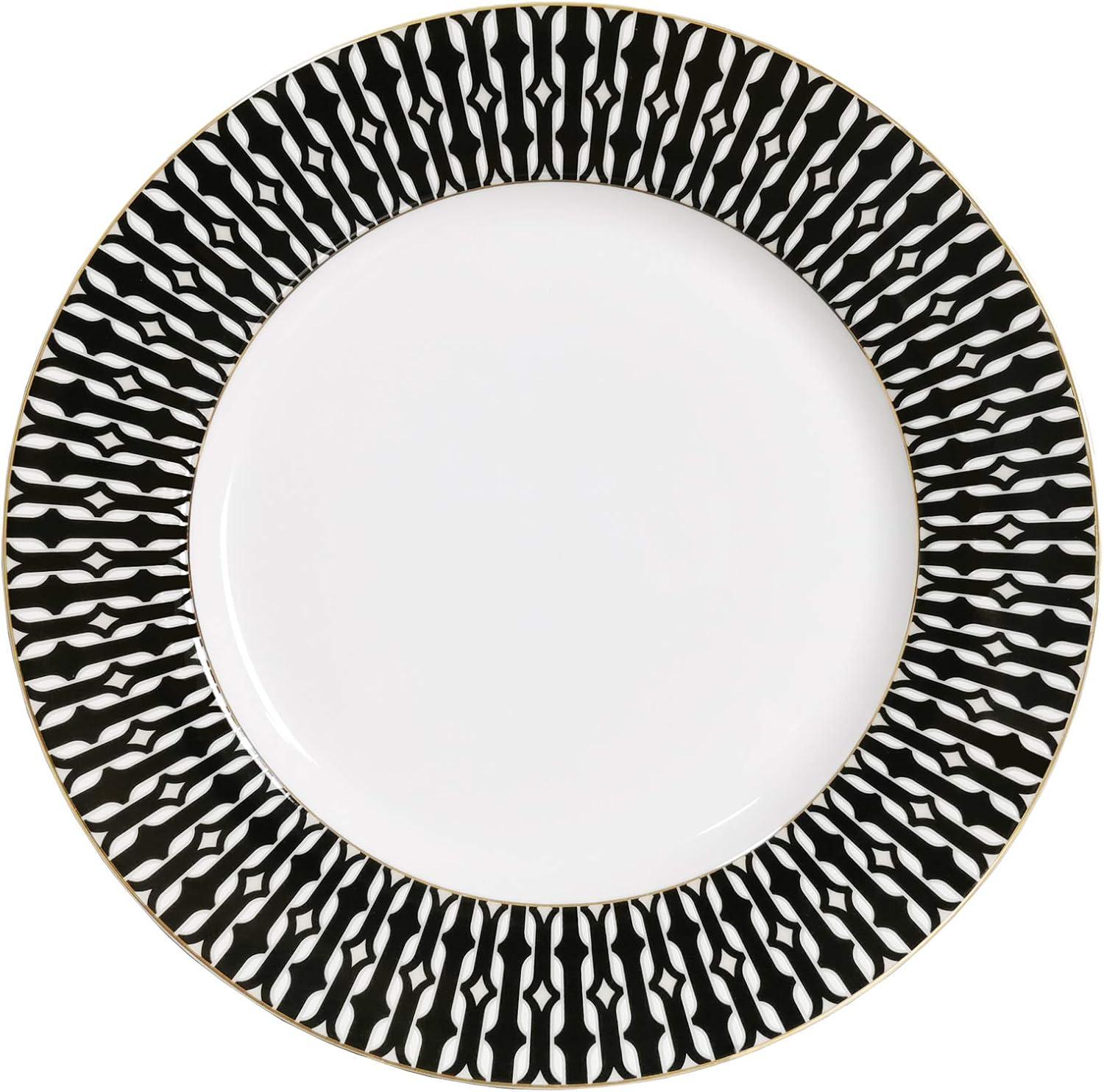Lorren Home Trends Fiesta-57 57 Piece La Luna New Bone China Black & White Dinnerware Set, Service for 8