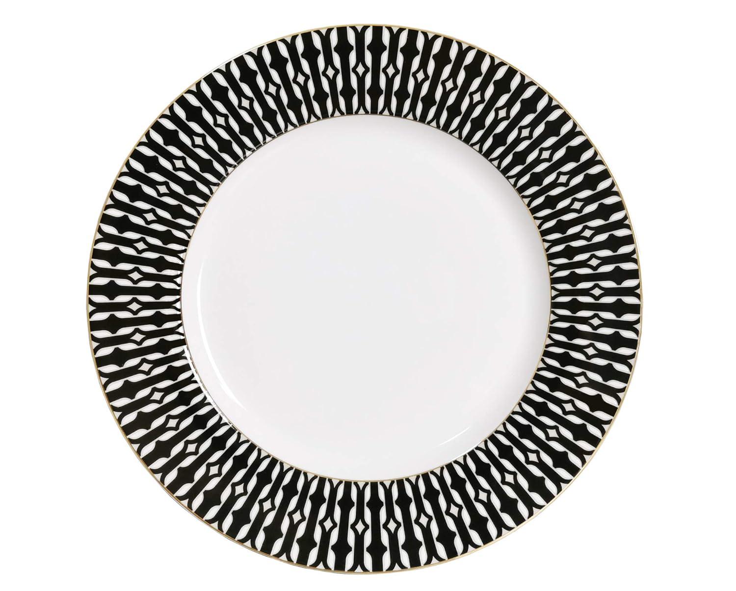 Lorren Home Trends Fiesta-57 57 Piece La Luna New Bone China Black & White Dinnerware Set, Service for 8