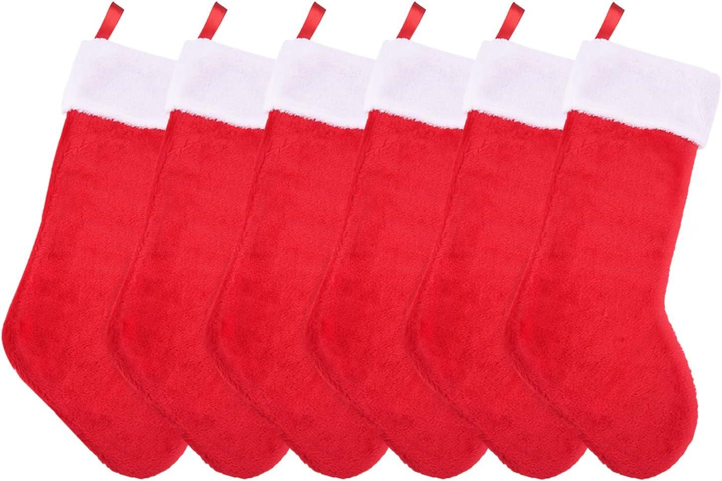 20-Inch Red and White Velvet Christmas Stockings, Set of 6