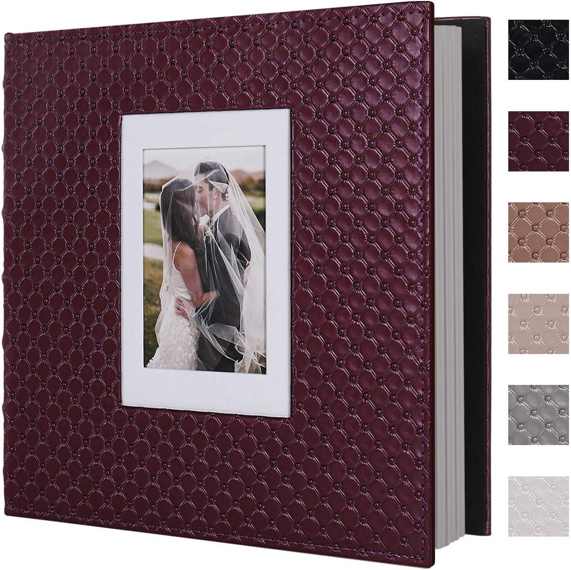 RECUTMS 60 Pages Picture Album Self Adhesive 4x6 5x7 8x10 Leather Cover DIY Magnetic Scrapbook Suitable Family Wedding Picture Albums Photo (Red Wine)