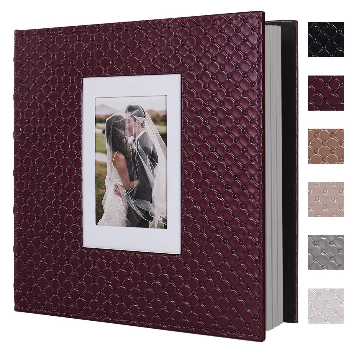 RECUTMS 60 Pages Picture Album Self Adhesive 4x6 5x7 8x10 Leather Cover DIY Magnetic Scrapbook Suitable Family Wedding Picture Albums Photo (Red Wine)