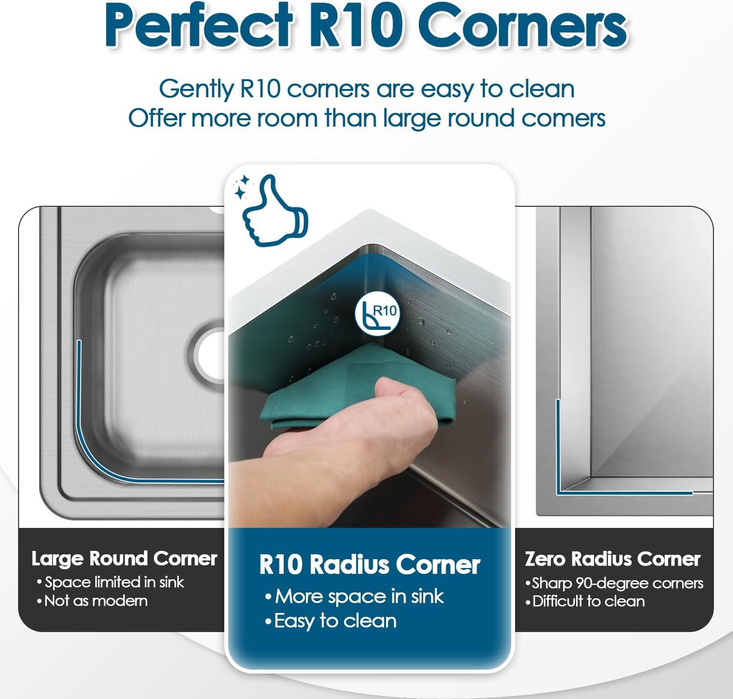 ROVOGO 24 inch Kitchen Sink Drop in, 304 Stainless Steel Single Bowl Top Mount, 9 inch Deep Modern Sink for Kitchen, Brushed, 24"x18"x9"