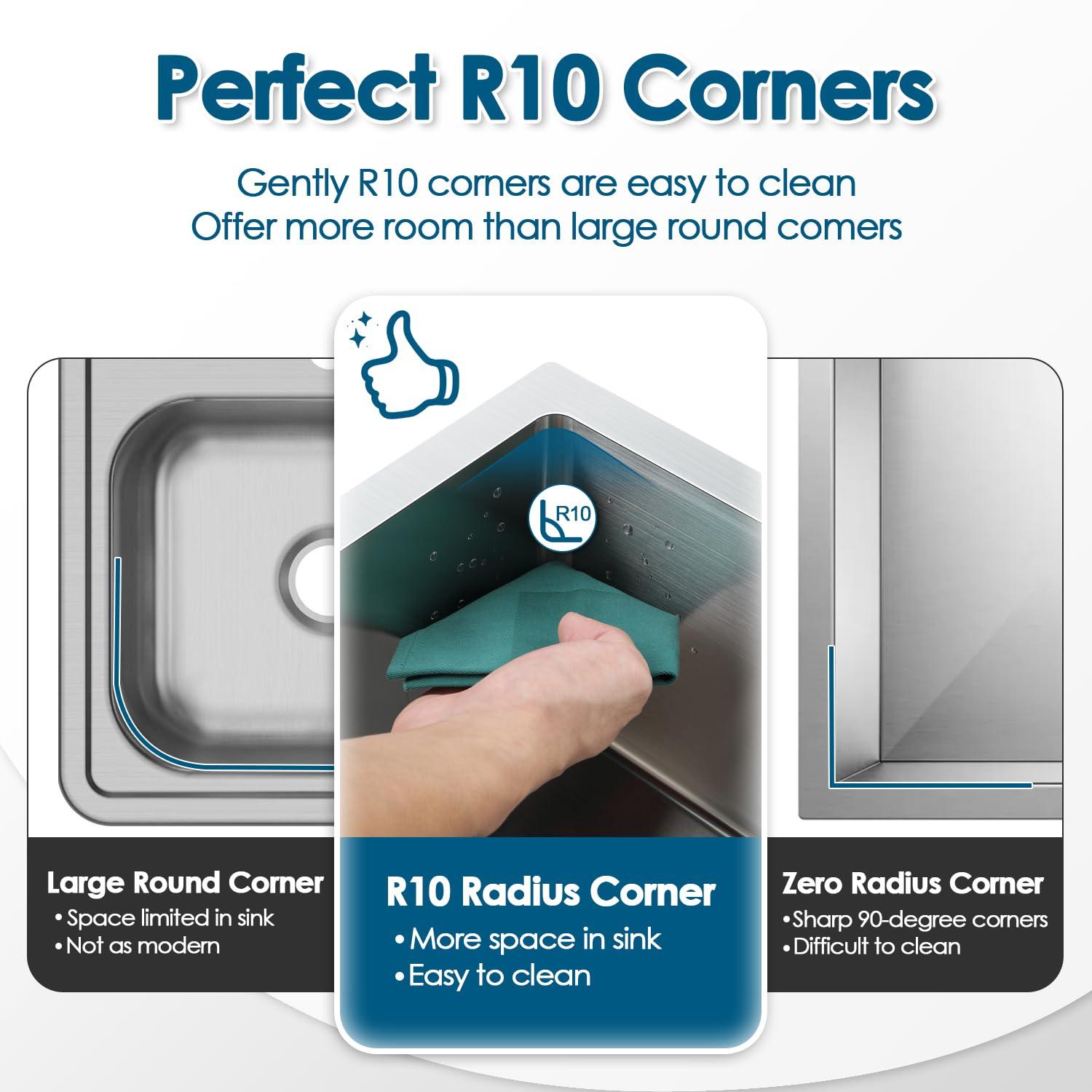 ROVOGO 24 inch Kitchen Sink Drop in, 304 Stainless Steel Single Bowl Top Mount, 9 inch Deep Modern Sink for Kitchen, Brushed, 24"x18"x9"