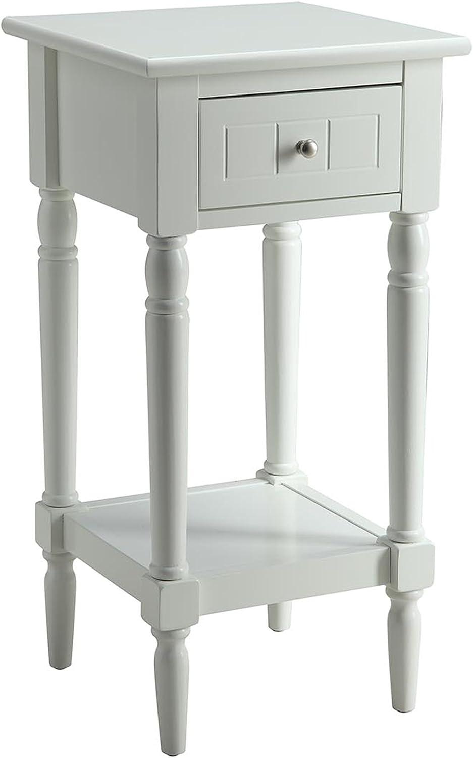 White Wood French Country End Table with Storage