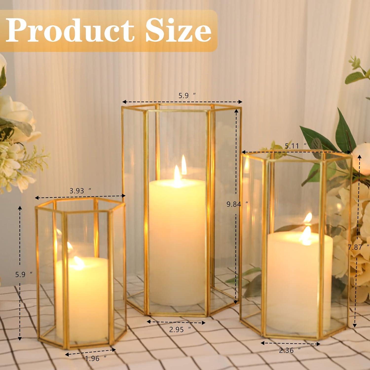 Phosphor Small Hurricane Candle Holder Set of 3 Pieces, Black Glass Candle Holder for Wedding, Party, Holiday.