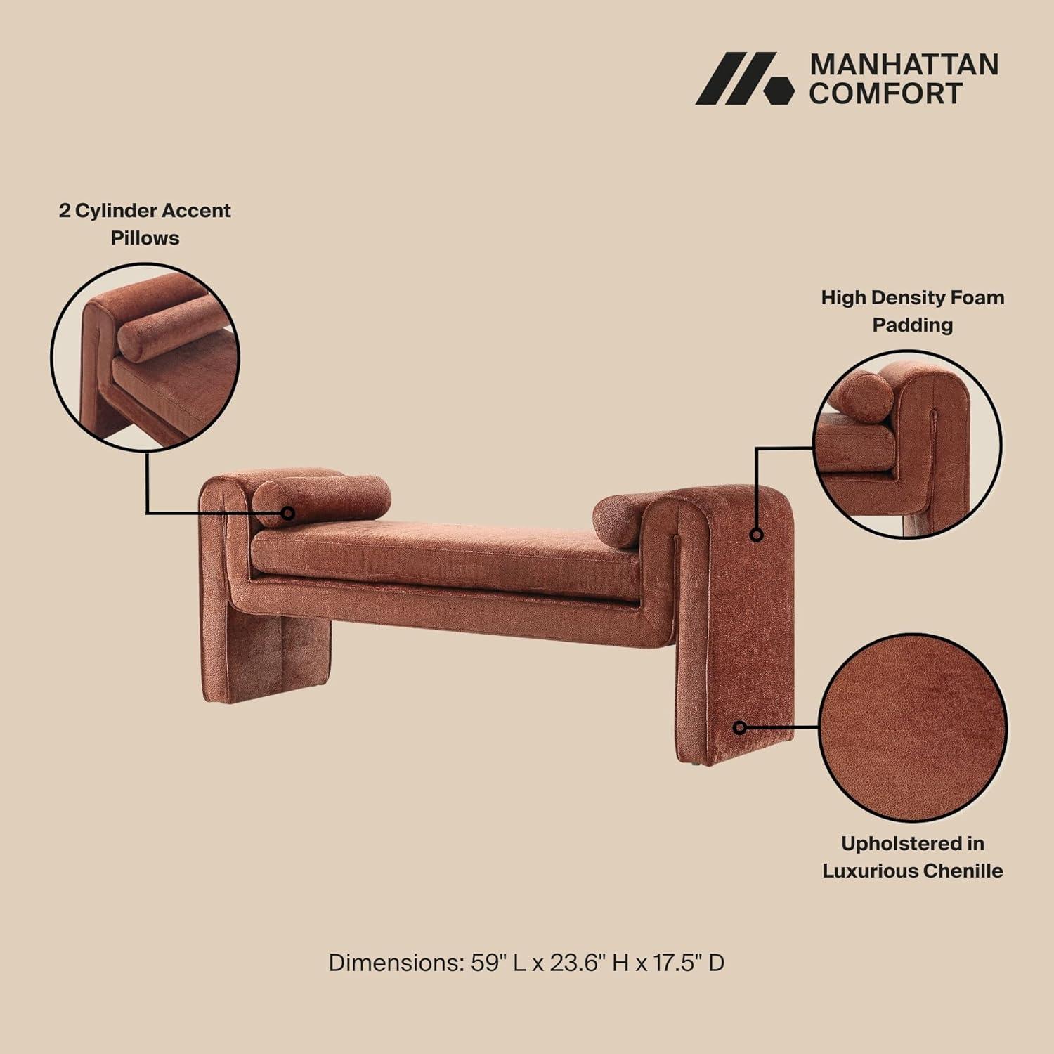 Manhattan Comfort 59" Concord Modern Chenille Upholstered Bench Terracotta