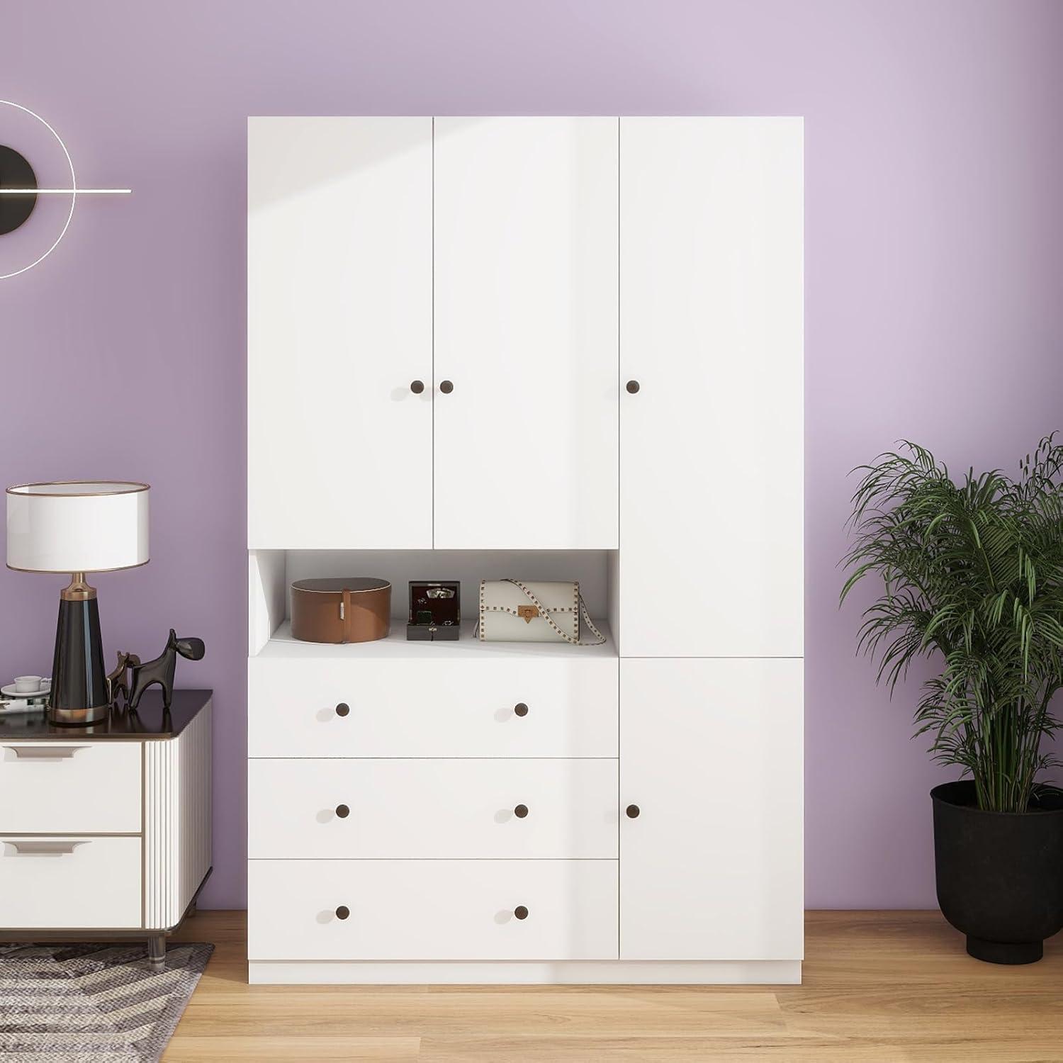 Livelylodge 74" Tall Freestanding 3-Door Wardrobe Armoire - White