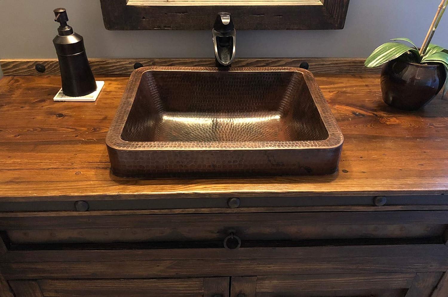 17" Rectangle Skirted Vessel Hammered Copper Sink