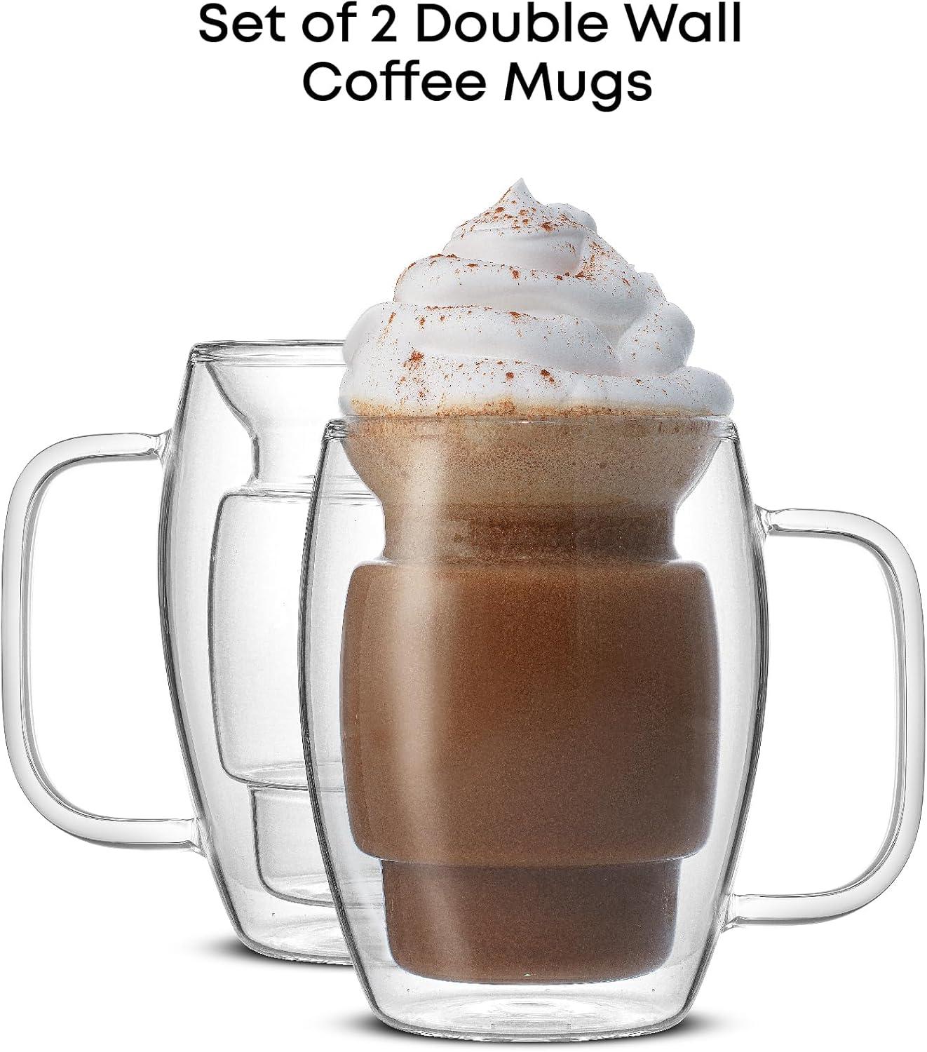 JoyJolt JoyJolt Cadus Double Wall Coffee Tea Glasses, 16oz (Set of 2)