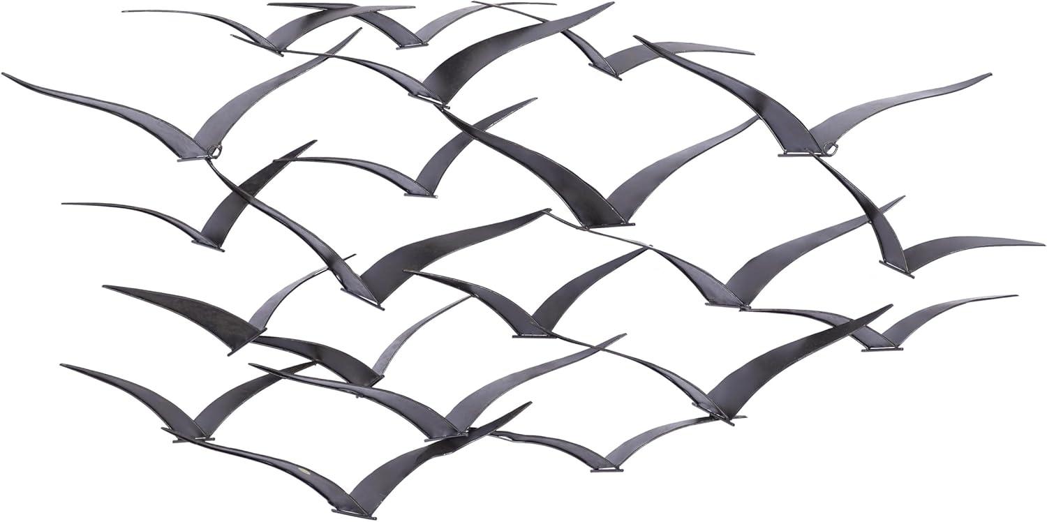 DecMode Black Metal Sleek Flying Flock Of Bird Wall Decor