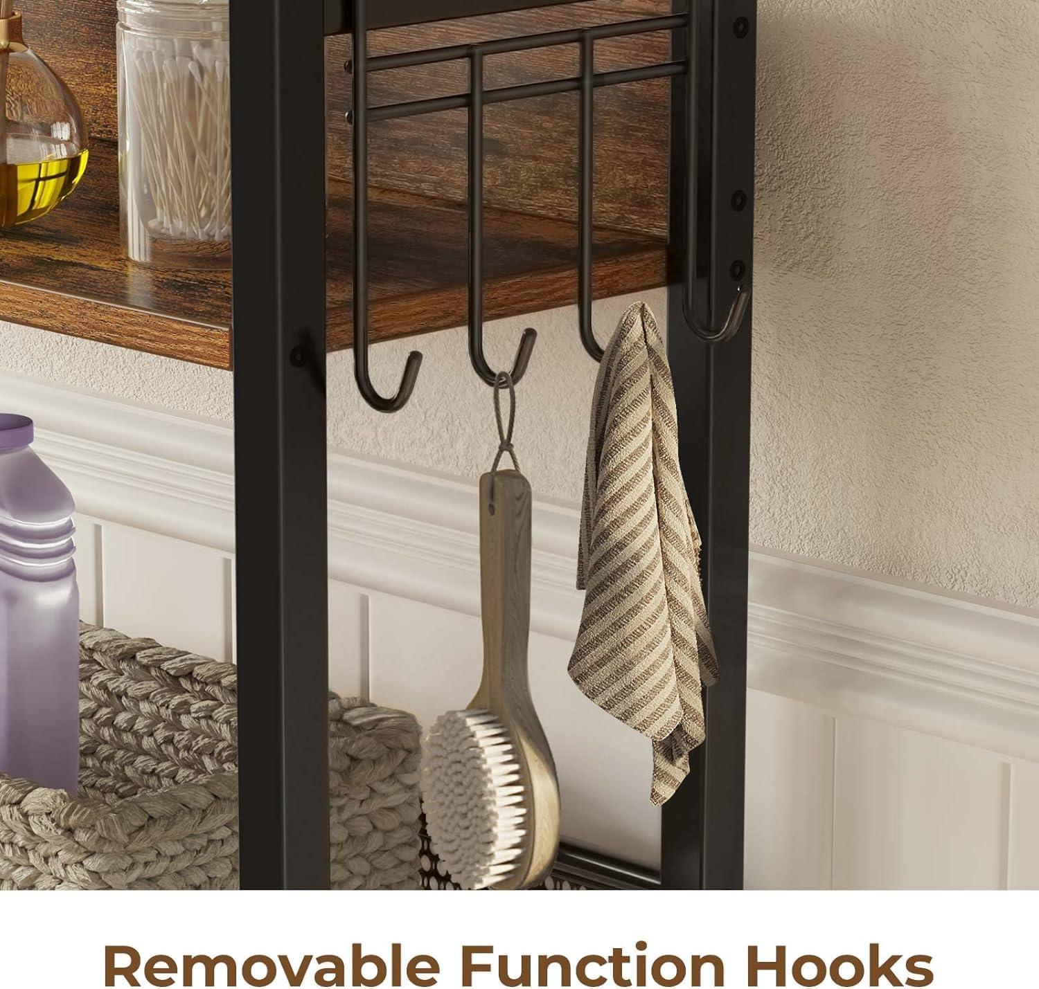 Rustic Brown 4-Tier Adjustable Over-the-Toilet Storage Rack