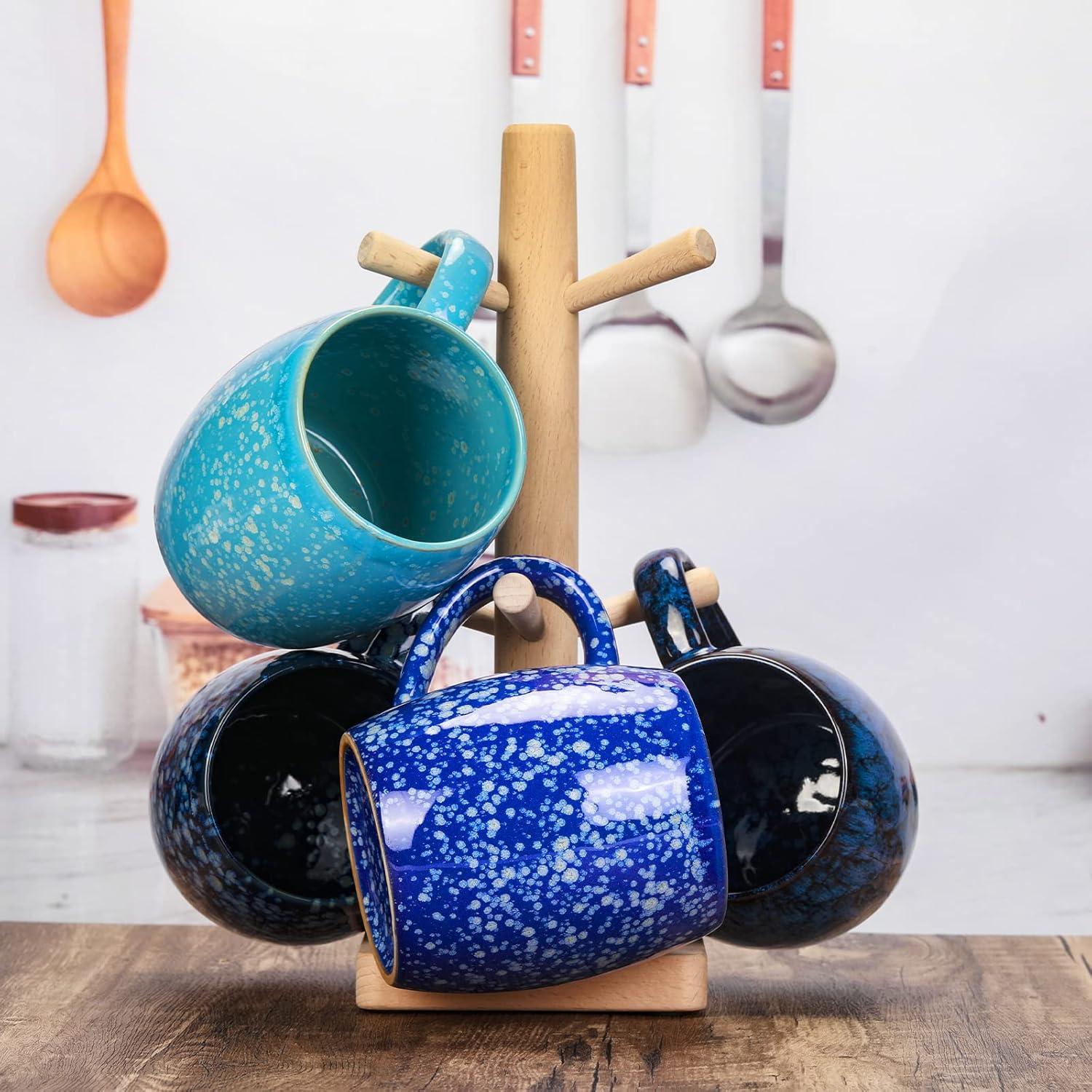 21 Oz Large Ceramic Coffee Mug, Handmade Pottery Big Tea Cup for Office and Home, Big Handle Hot and Cold Drinking, Microwave and Dishwasher Safe, Unique Texture Glaze (Deep blue)