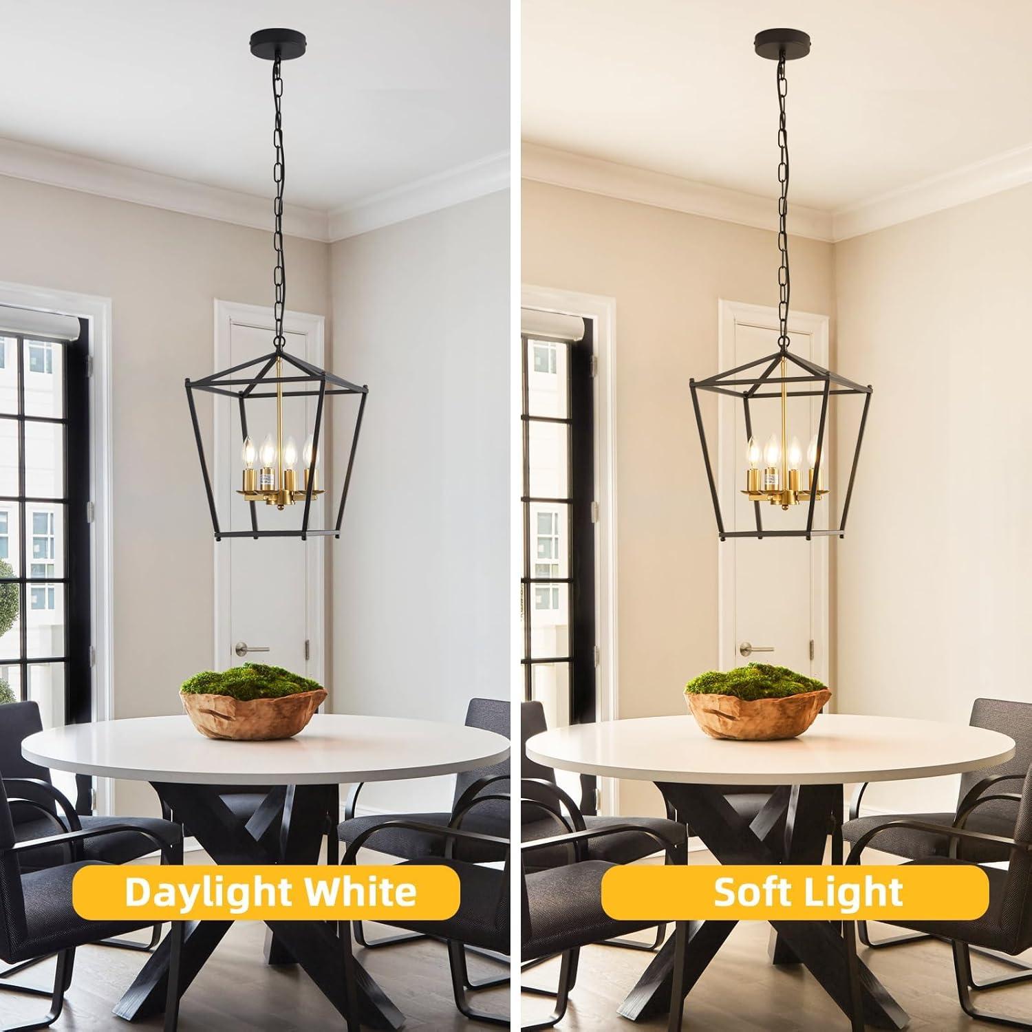 Rustic Lantern Chandeliers 4-Light Ceiling Cage Hanging Lights Gold Pendant Light Fixtures for Kitchen Island Dining Room Farmhouse Entryway Foyer