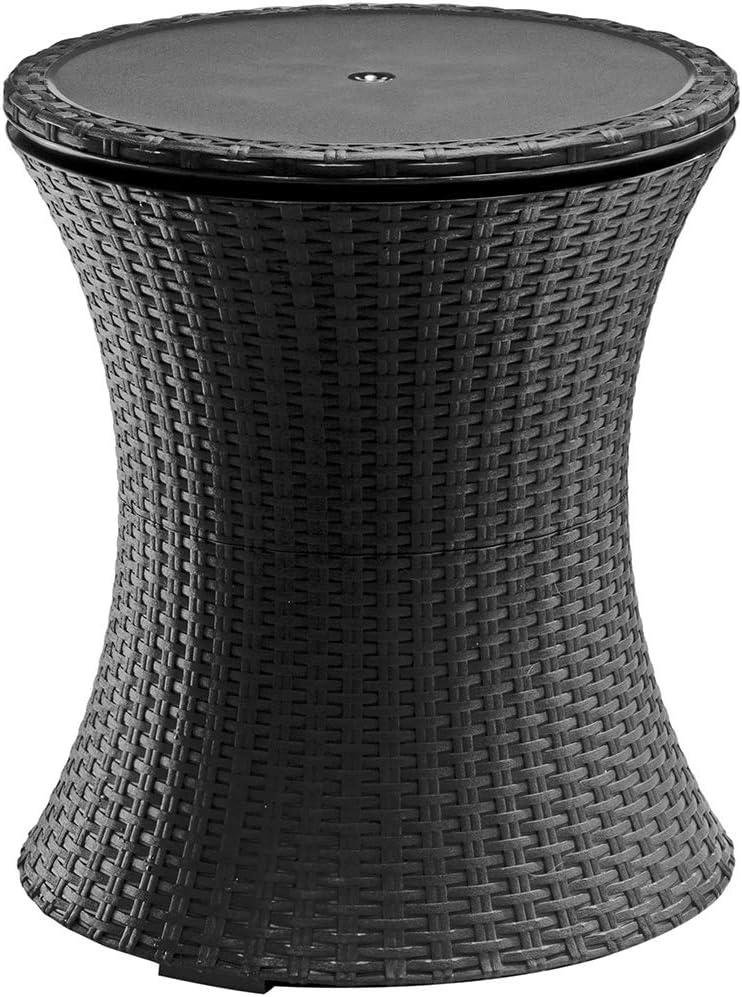 Keter Pacific 7.5 Gallon Cool Bar 2 in 1 Weather Resistant Side Table and Bar Durable Resin Outdoor Patio Beverage Cooler Table, Rattan Look Dark Grey