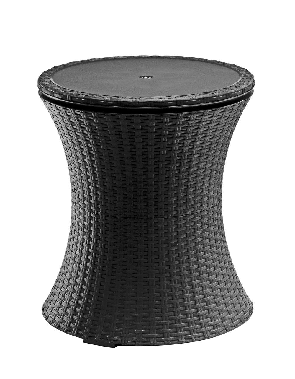 Keter Pacific 7.5 Gallon Cool Bar 2 in 1 Weather Resistant Side Table and Bar Durable Resin Outdoor Patio Beverage Cooler Table, Rattan Look Dark Grey