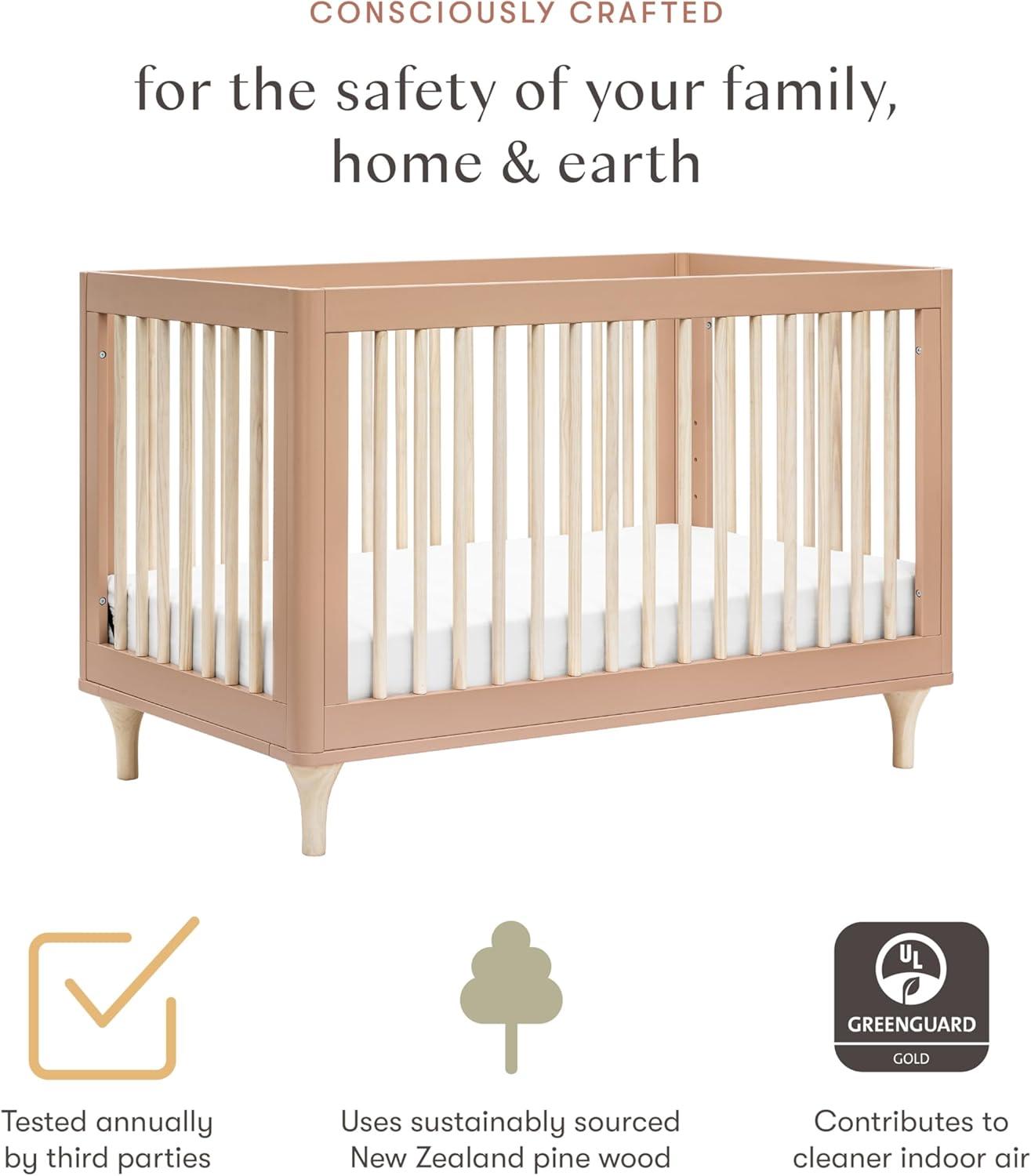 Babyletto Lolly Canyon Pink & Washed Natural Wood 3-in-1 Convertible Baby Crib with Toddler Bed Conversion Kit