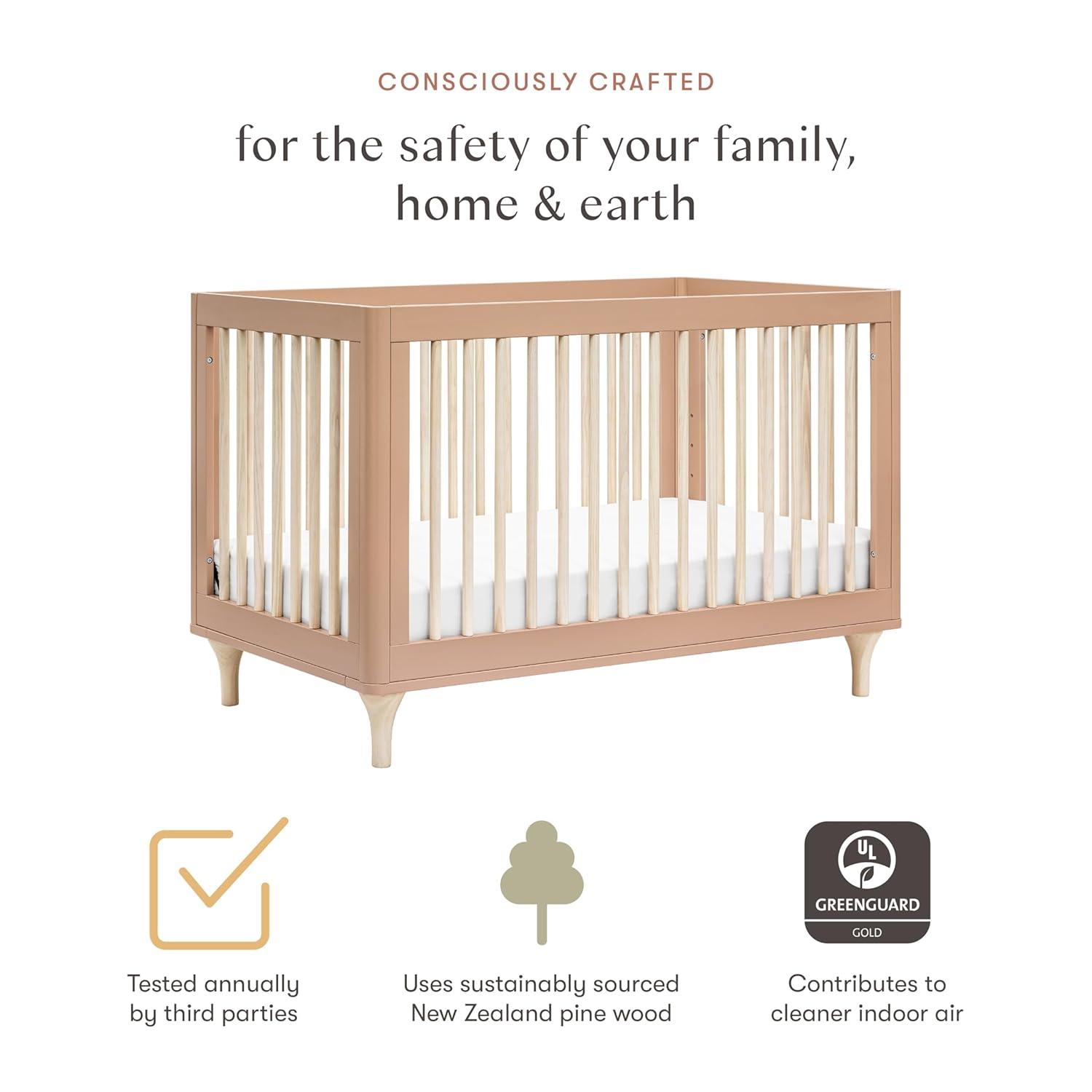 Babyletto Lolly Canyon Pink & Washed Natural Wood 3-in-1 Convertible Baby Crib with Toddler Bed Conversion Kit