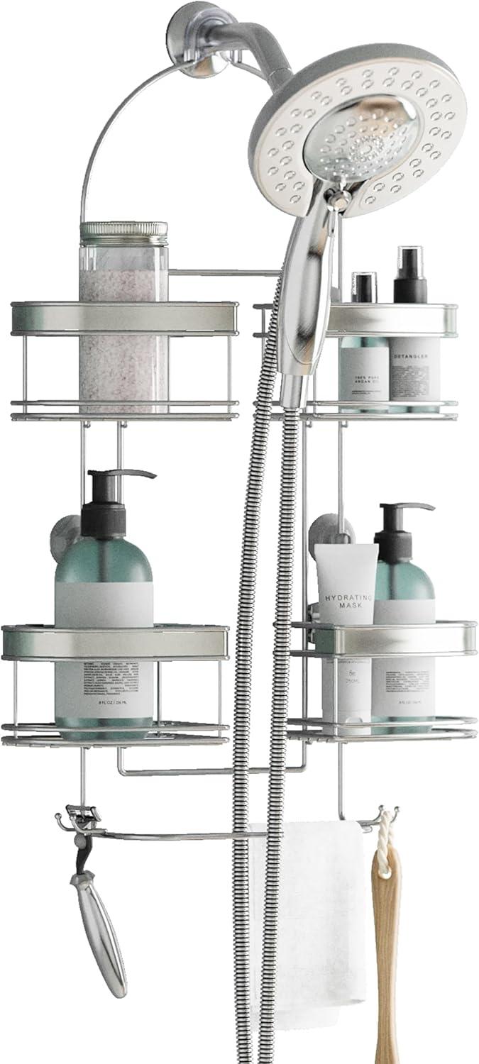 zenna home 7546nsp, expandable over-the-showerhead caddy, chrome