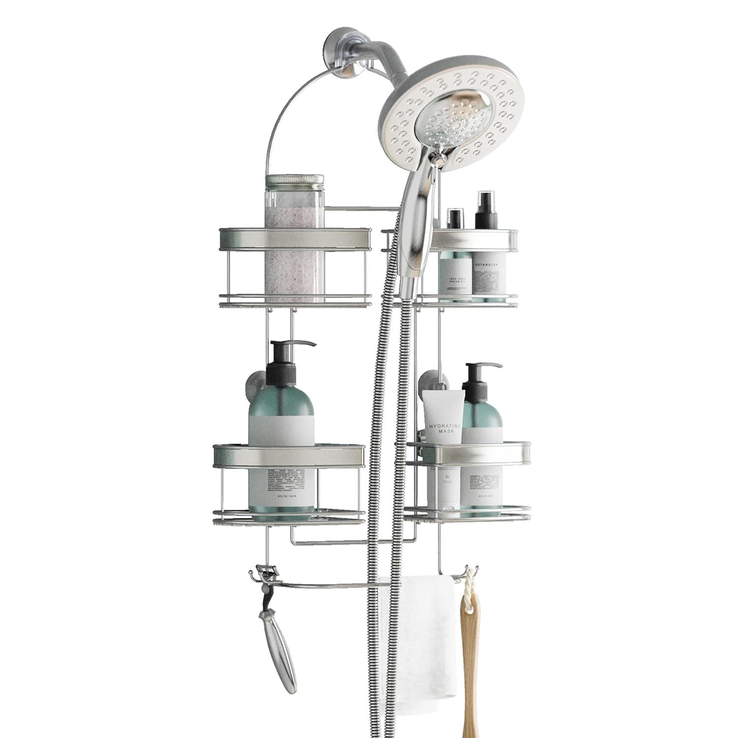 zenna home 7546nsp, expandable over-the-showerhead caddy, chrome