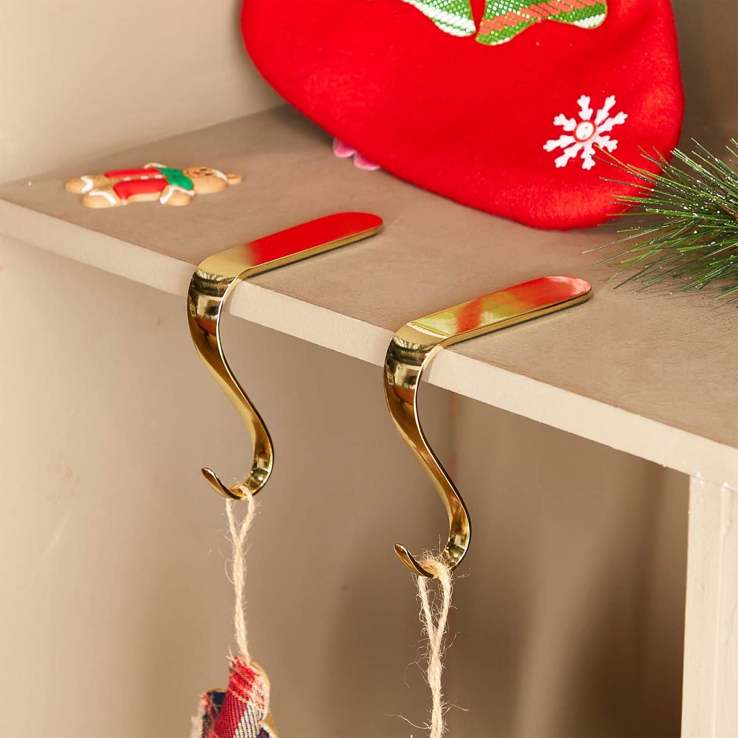 Gold Metal Christmas Stocking Holders Set of 4